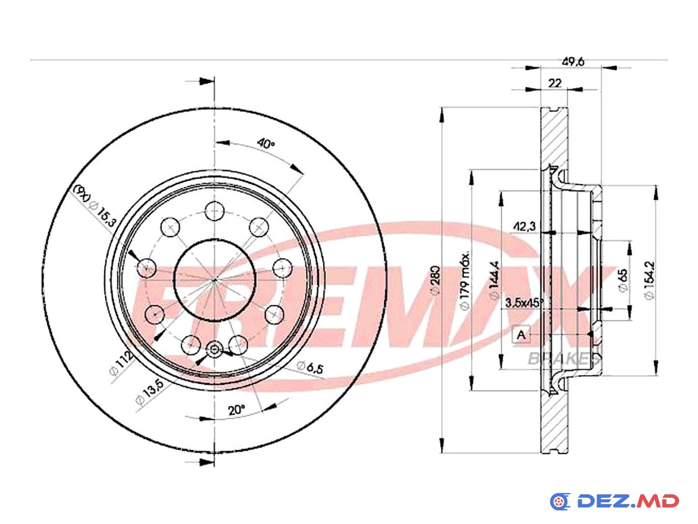 Тормозной диск передний VW Golf 03- 280x22 | FREMAX, новый