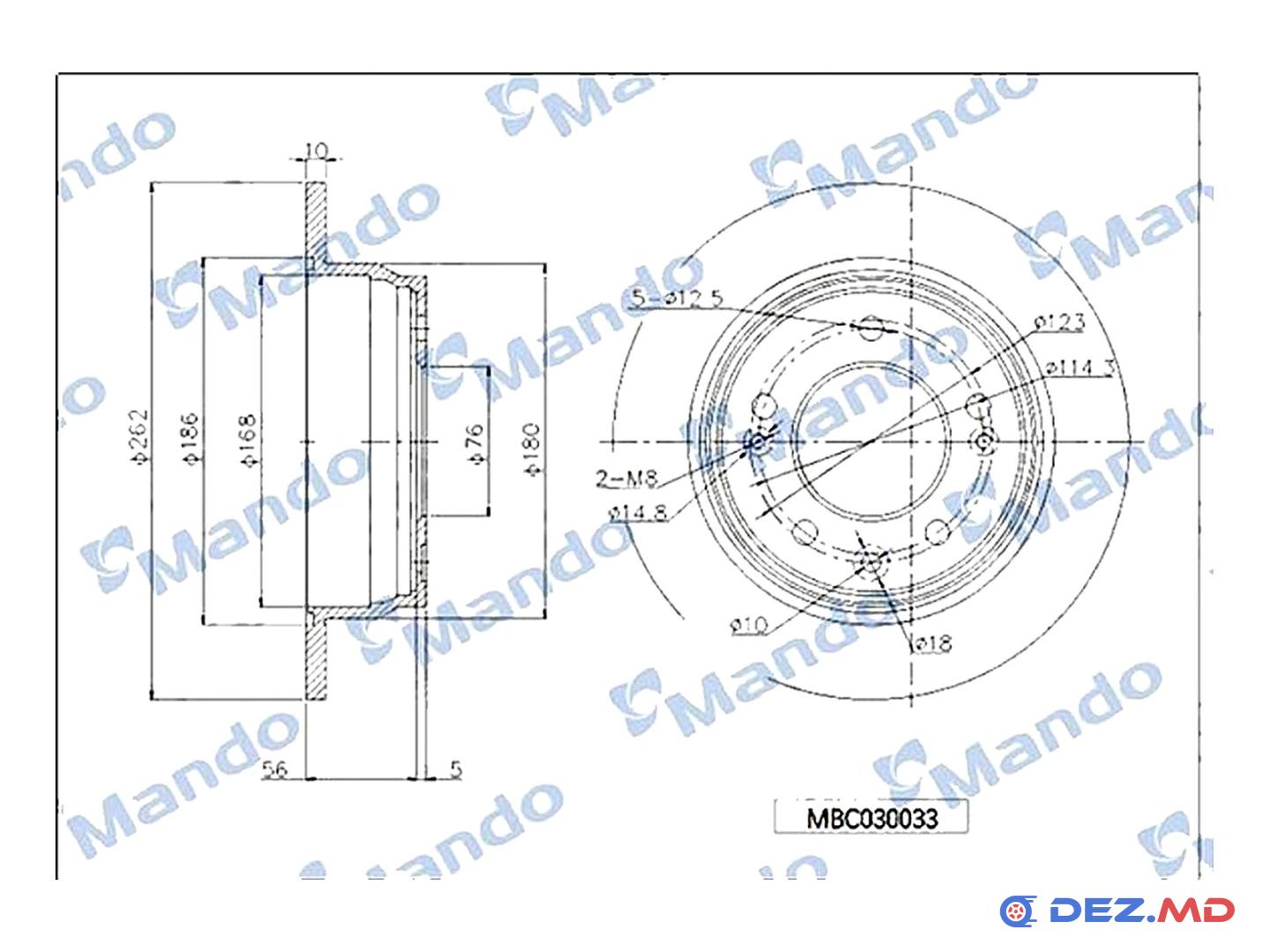 Тормозной диск задний Hyundai i30 07-12 262x10 | MANDO, новый