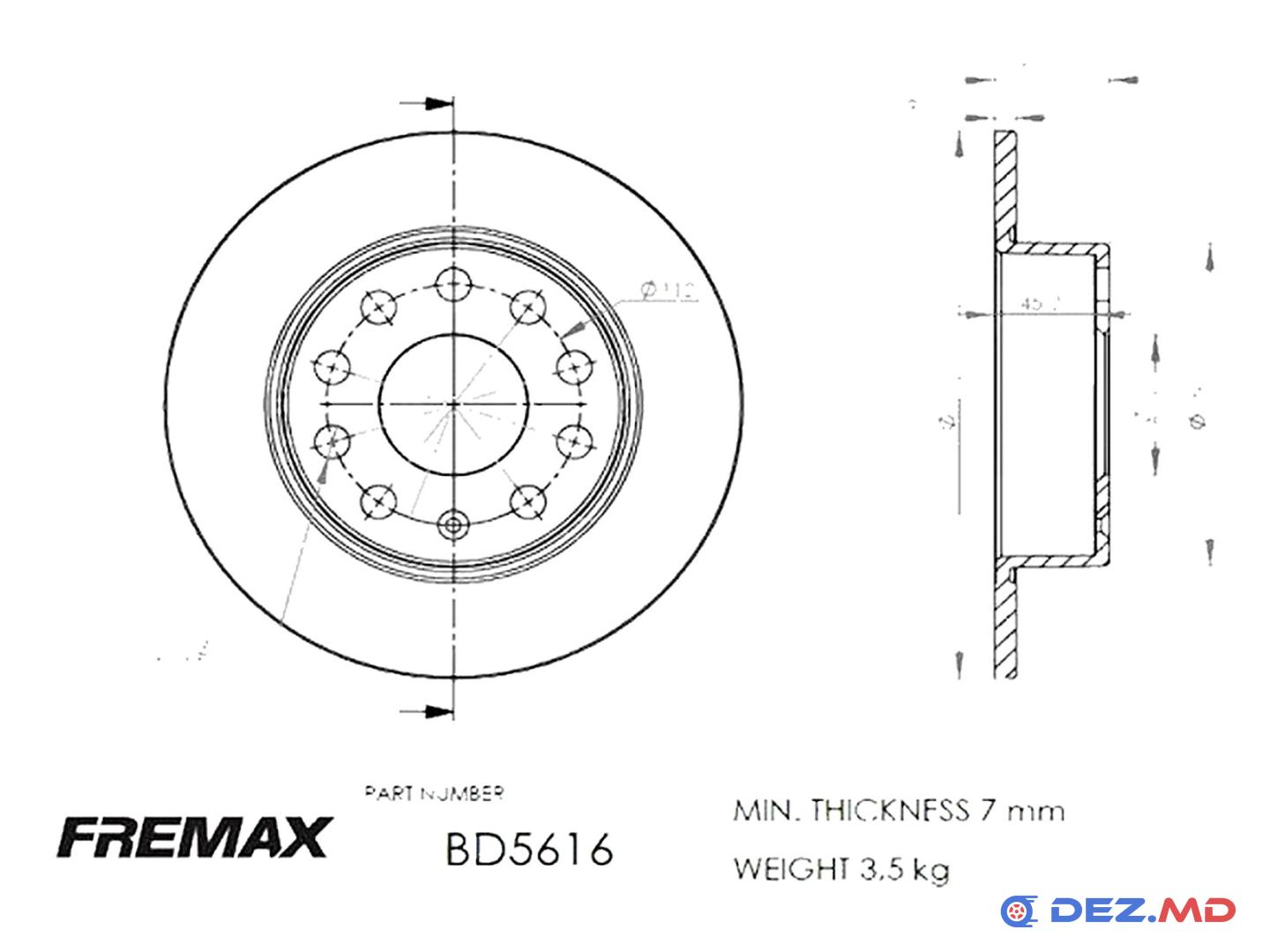 Тормозной диск задний VW Golf 05- 256x10 | FREMAX, новый