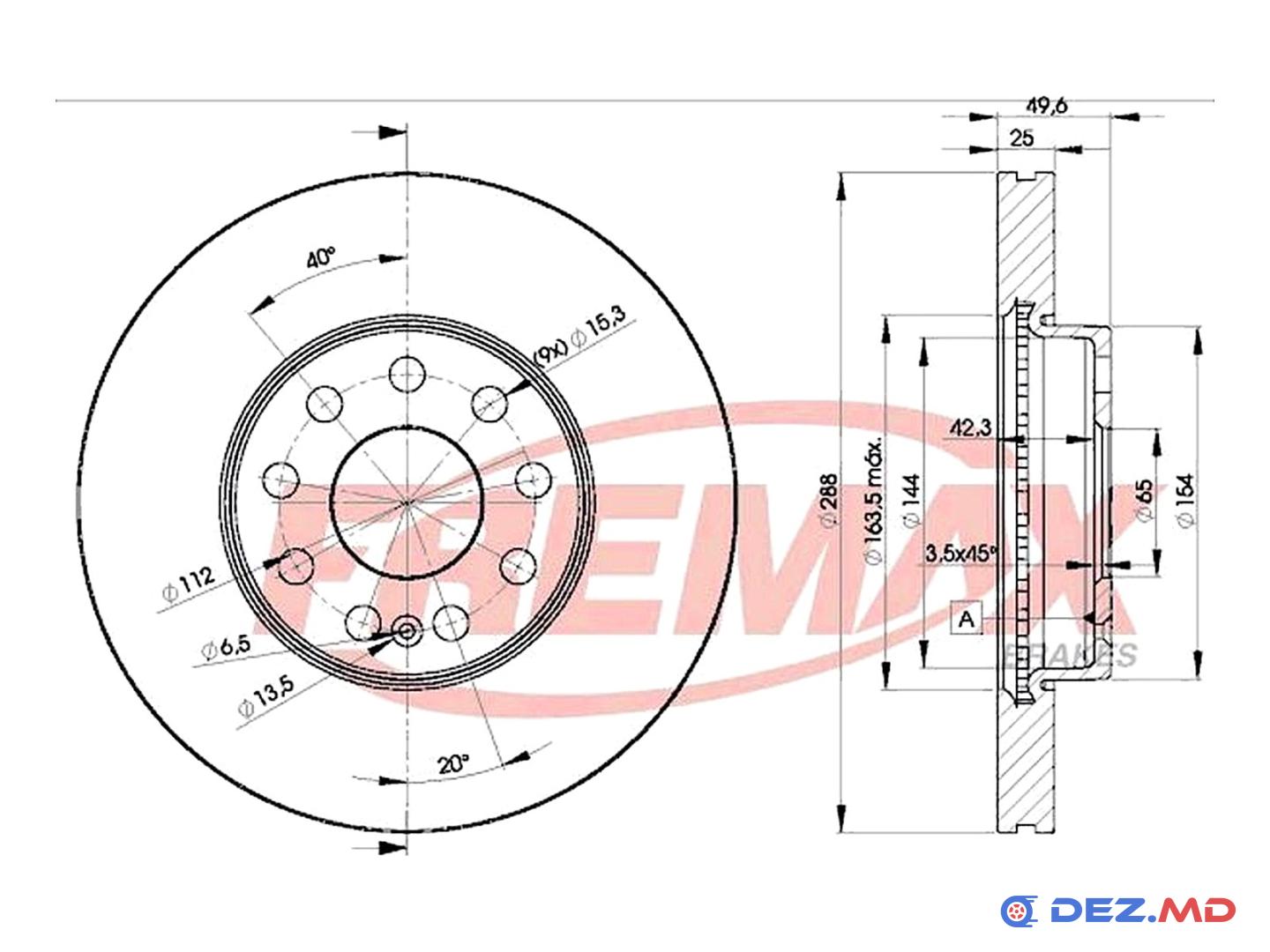 Тормозной диск передний VW Golf V-VII 03-20 288x25 | FREMAX, новый