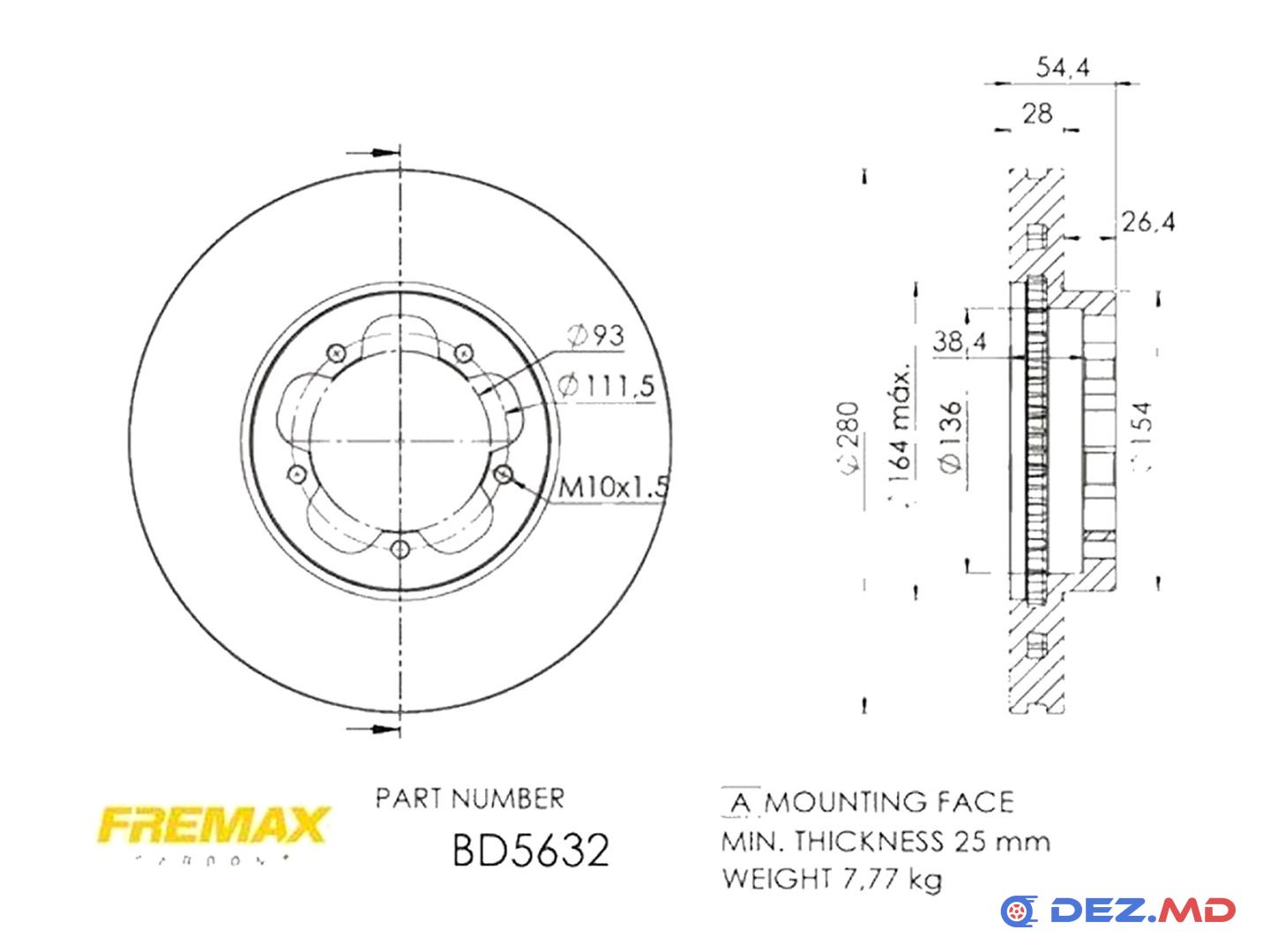 Тормозной диск передний Ford Transit 06- 280x28 | FREMAX, новый