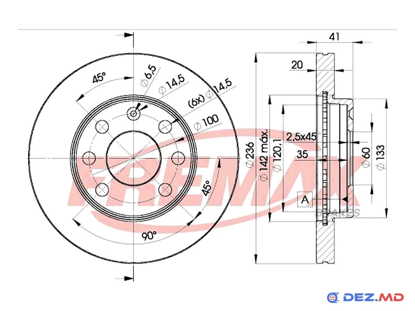 Тормозной диск передний Opel Astra B 91-01 236x20 | FREMAX, новый