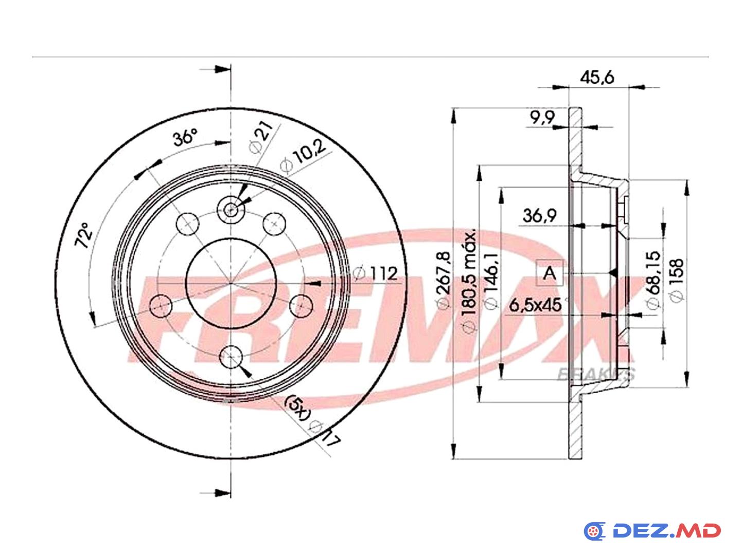 Тормозной диск задний VW Sharan 15'' 95-10 268x10 | FREMAX, новый