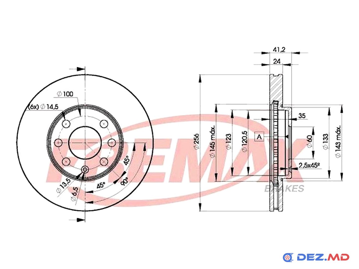 Тормозной диск передний Opel Astra G 01-09 Ventil 256x41 | FREMAX, новый