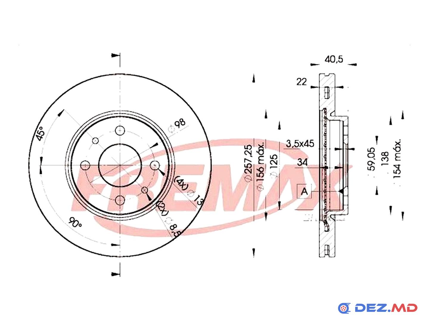 Тормозной диск передний Fiat Doblo 01-10 Peugeot Bipper 08- 257.5x22 | FREMAX, новый