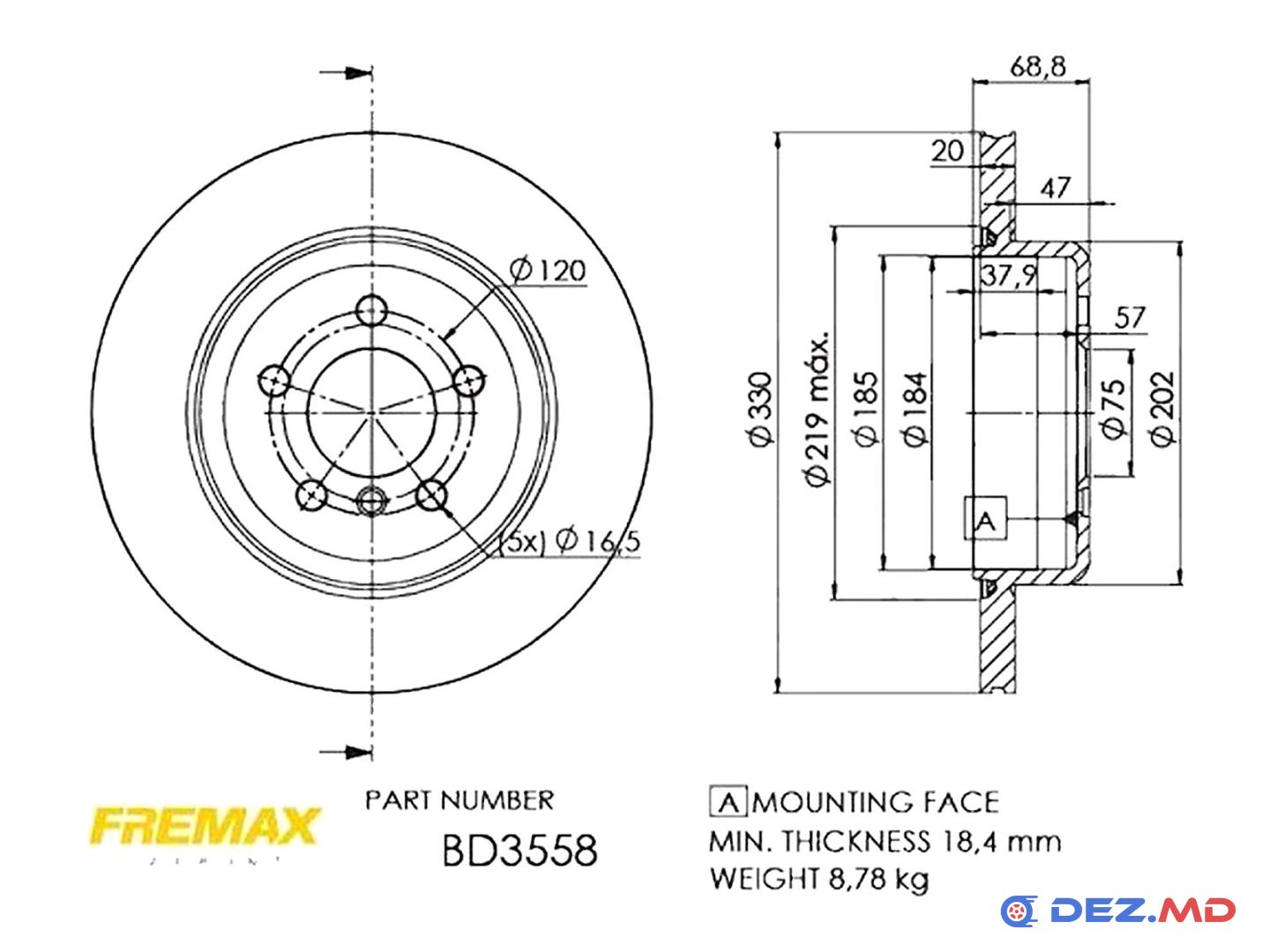 Тормозной диск задний BMW 5 F10 09- 330x20 | FREMAX, новый