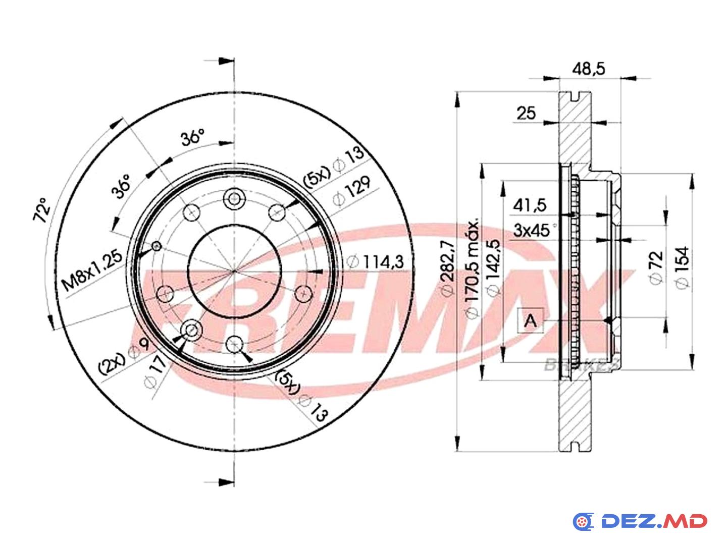 Тормозной диск передний Mazda 6 02- 282.5x25 | FREMAX, новый