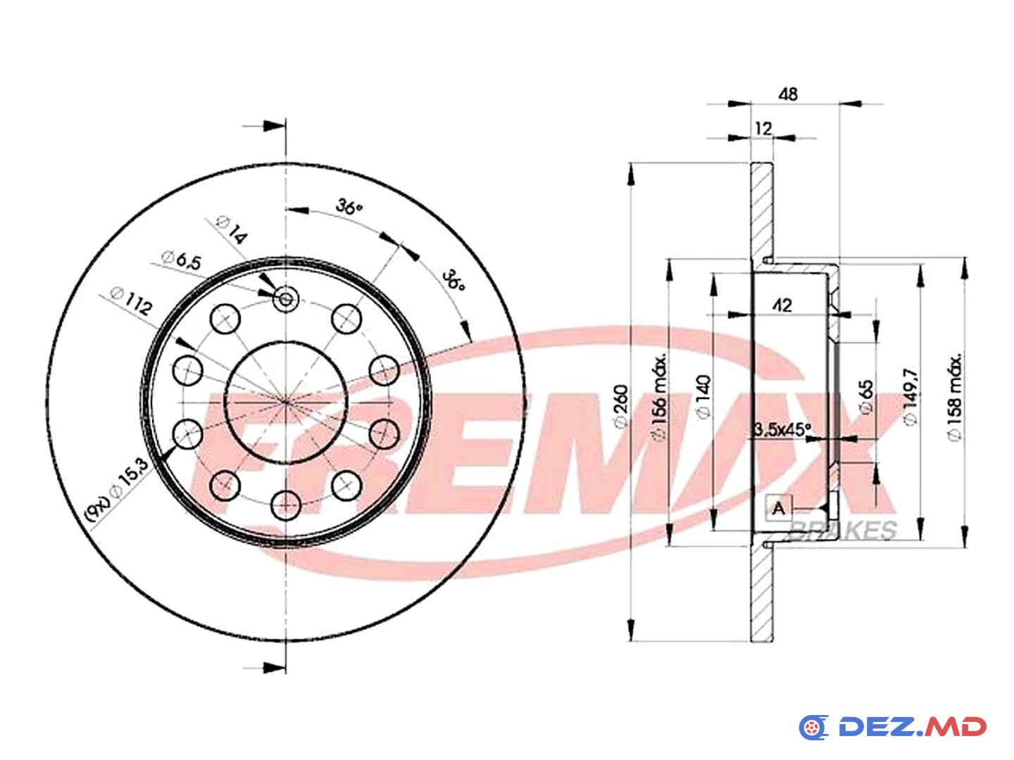 Тормозной диск задний VW Golf V 03- 260x12 | FREMAX, новый