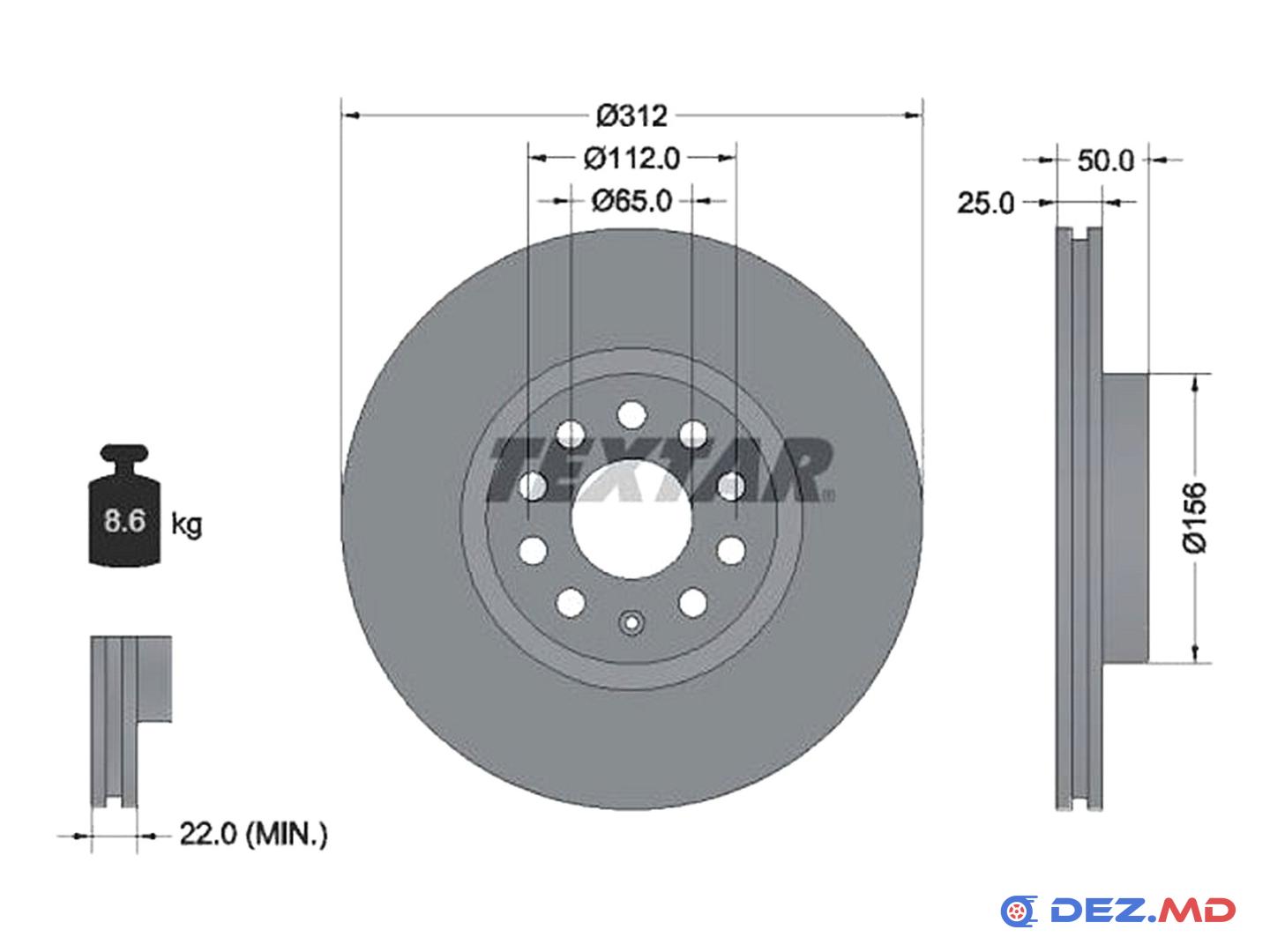 Тормозной диск передний VW Golf/Passat 05- 312x25 | TEXTAR, новый