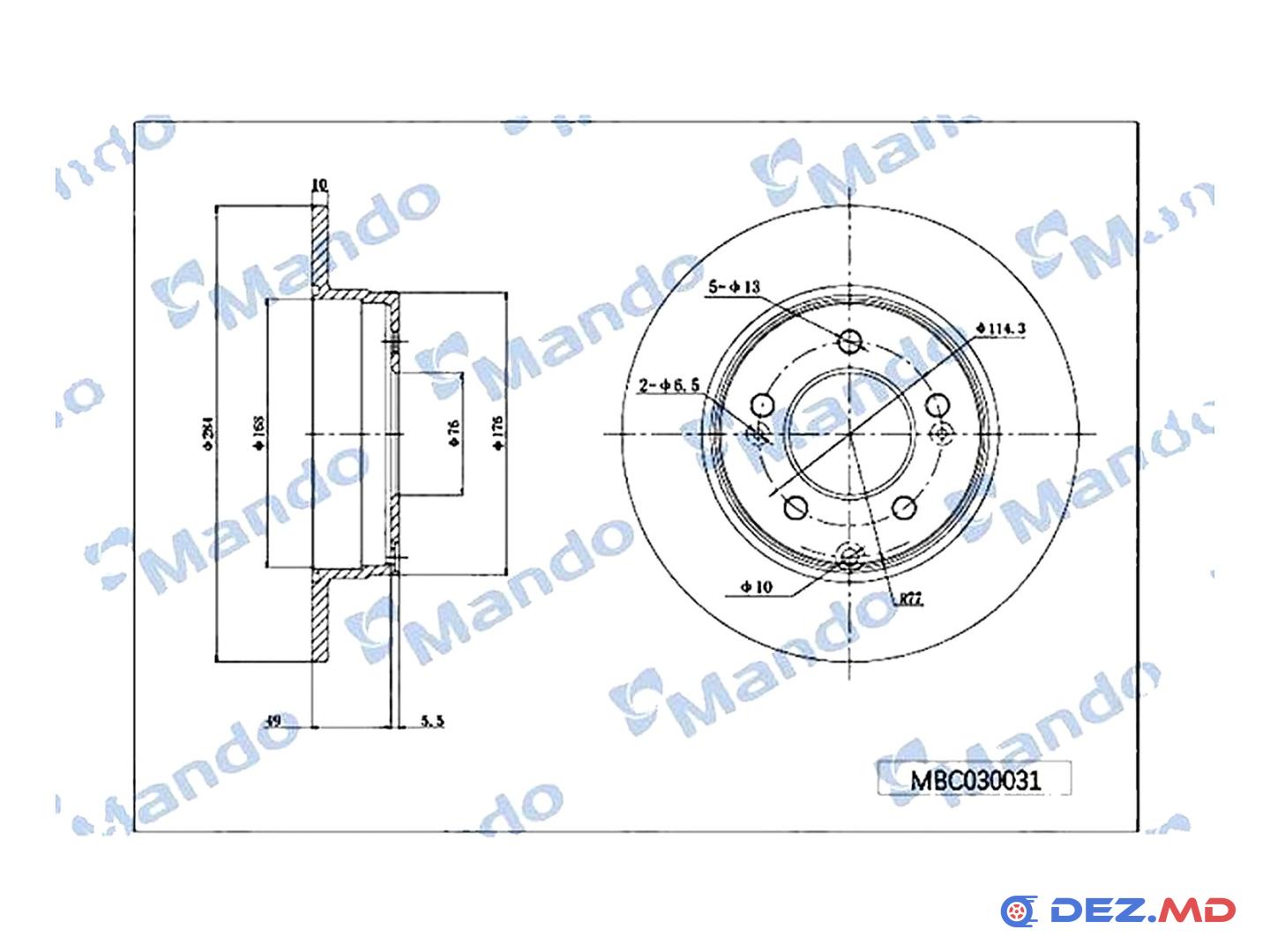 Тормозной диск задний Hyundai Sonata 04-09 284x10 | MANDO, новый