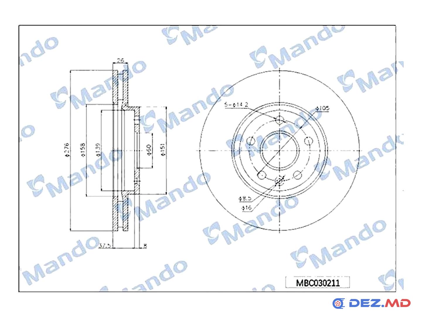 Тормозной диск передний Opel Astra J 1.3-2.0 09- 276x26 | MANDO, новый