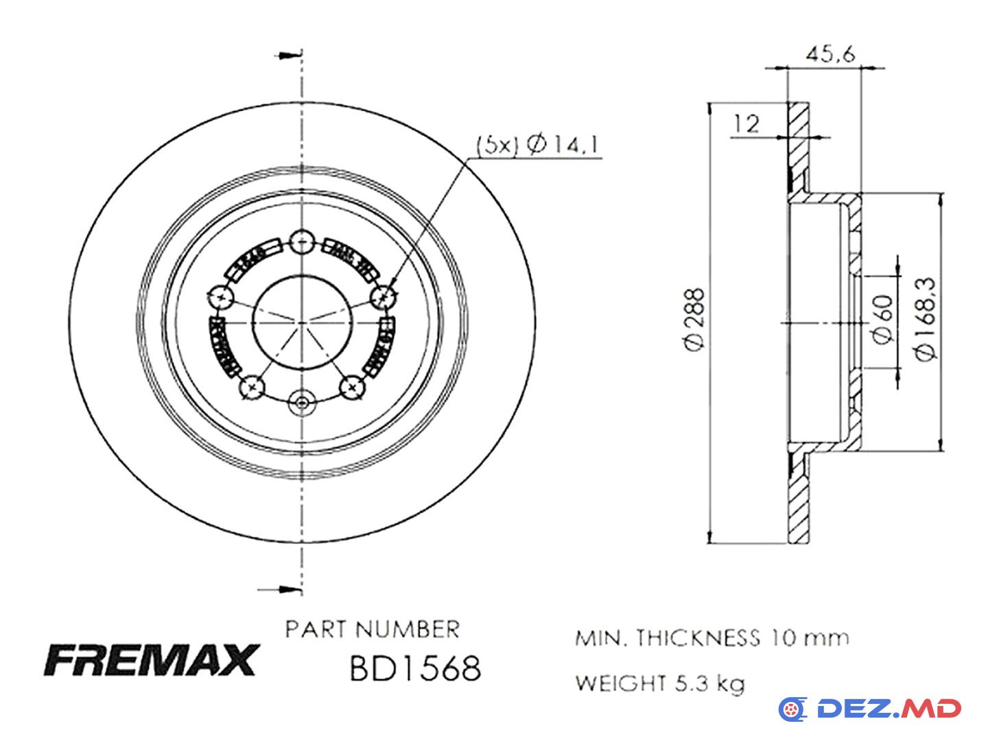 Тормозной диск задний Opel Astra K 15- 288x12 | FREMAX, новый
