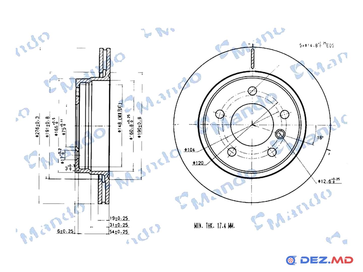 Тормозной диск задний BMW E36 323i-328i 90-98 276x19 | MANDO, новый
