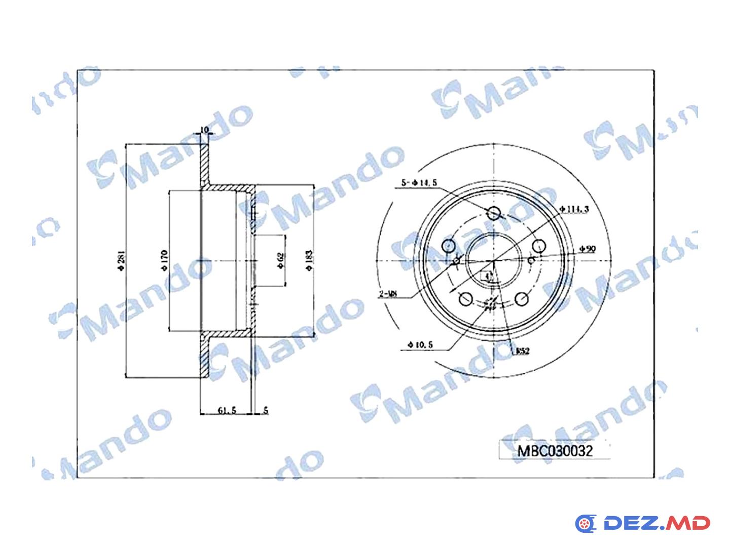 Тормозной диск задний Toyota Camry 06- 281x10 | MANDO, новый