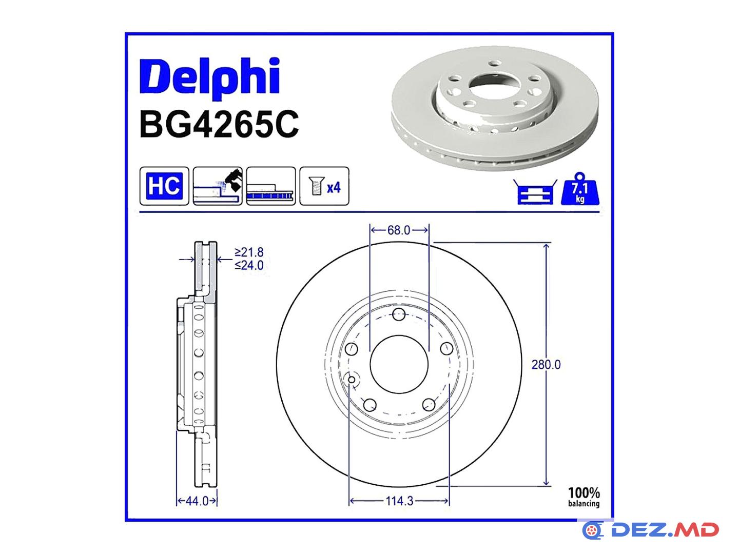 Тормозной диск передний Renault Megane III 08- 280x24 крашенные | DELPHI, новый