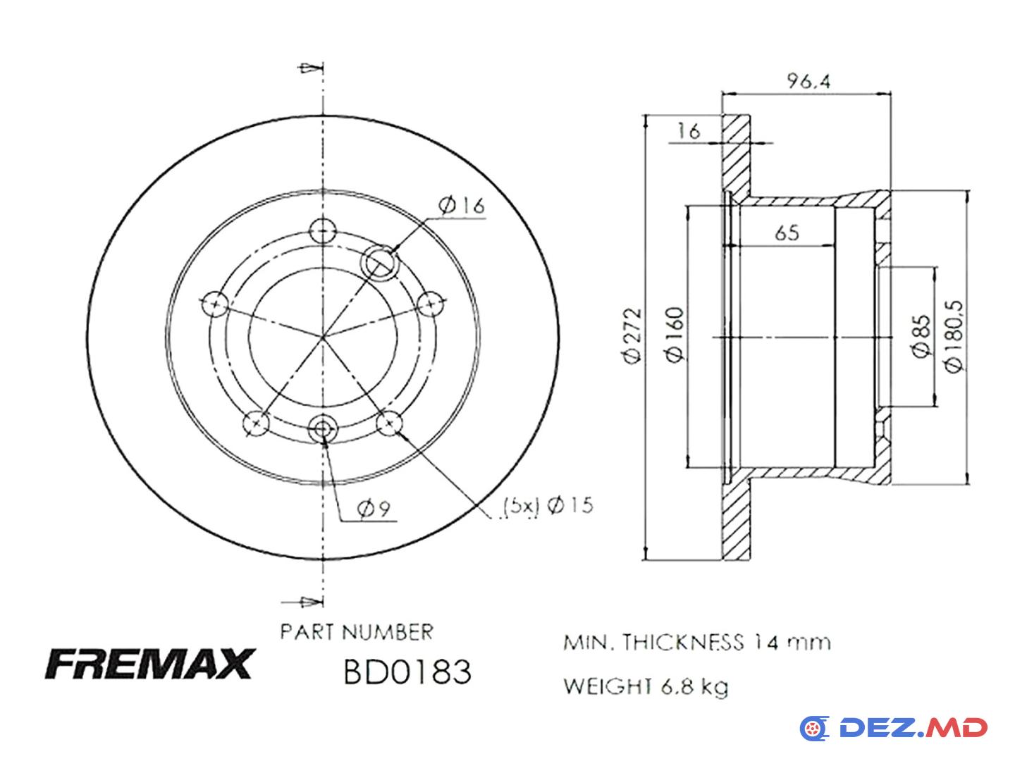 Тормозной диск задний Mercedes Sprinter 96-06 272x16 | FREMAX, новый