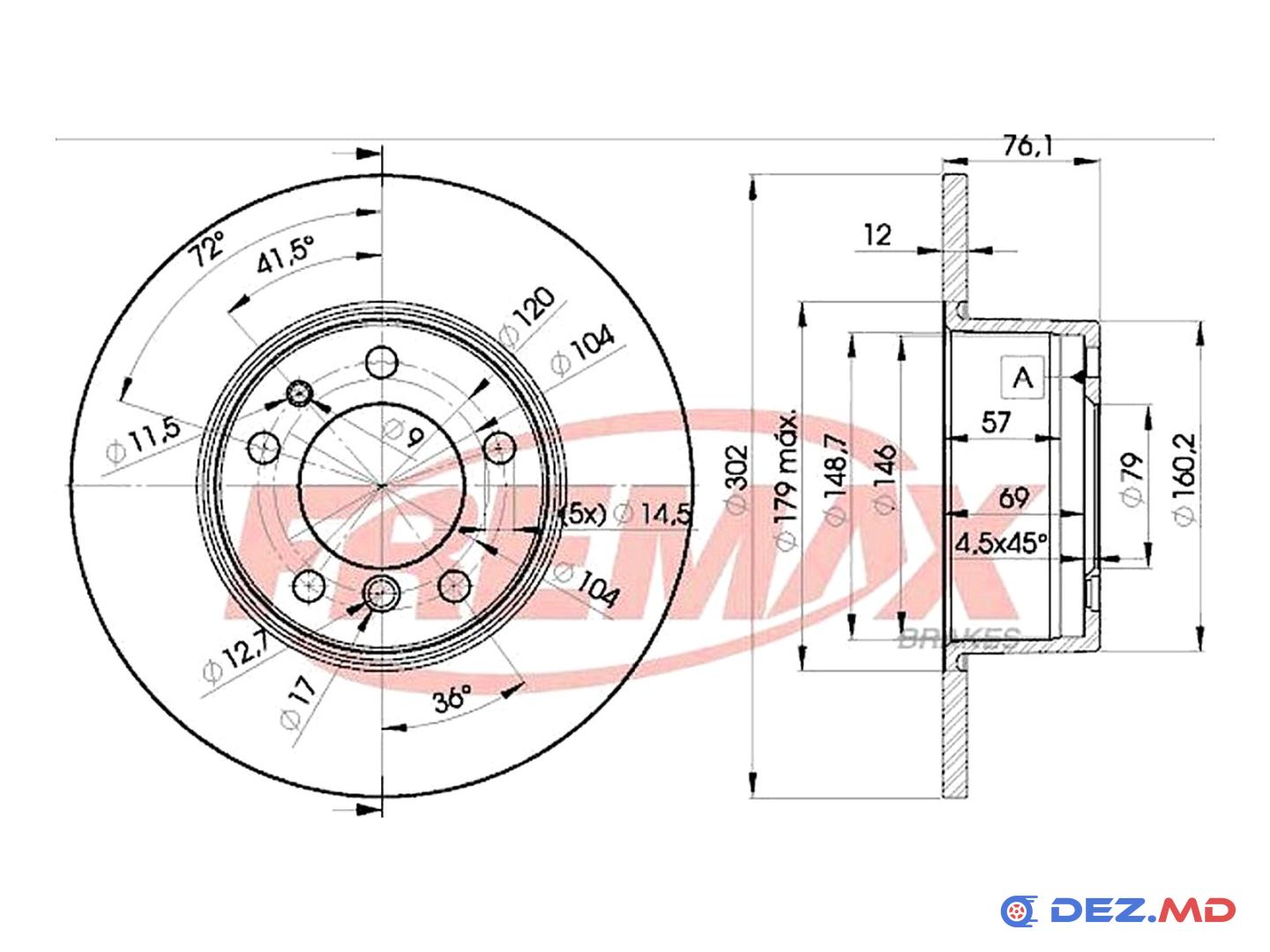 Тормозной диск передний BMW E34 520i-535i 88-95 302x12 | FREMAX, новый