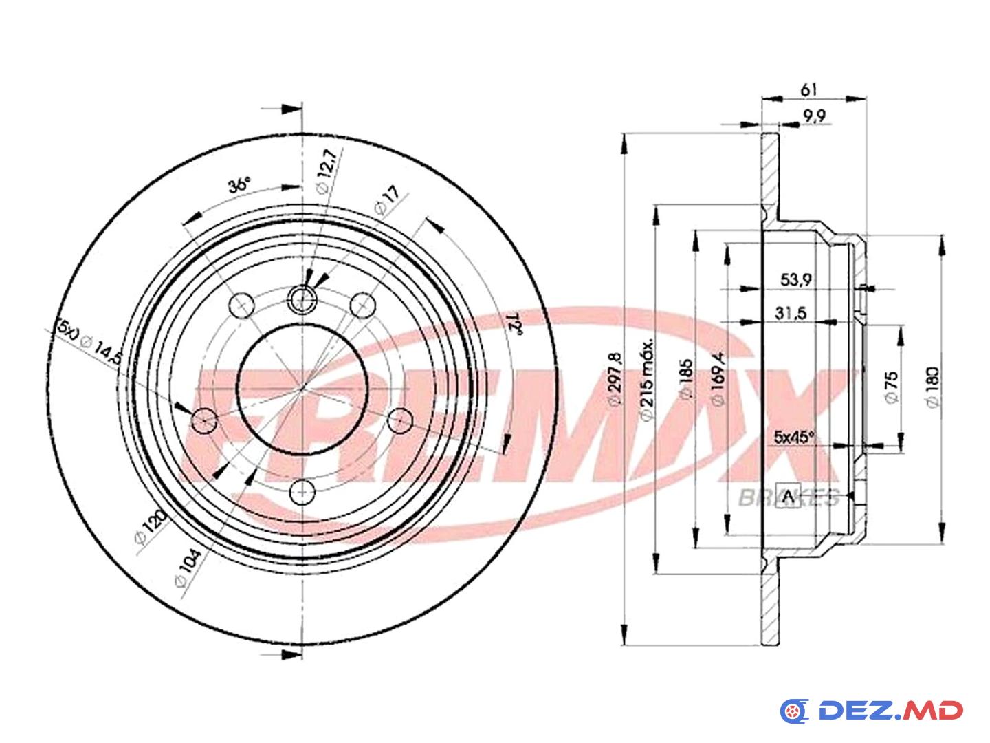 Тормозной диск задний BMW E39 520i-523i 95-03 298x10 | FREMAX, новый