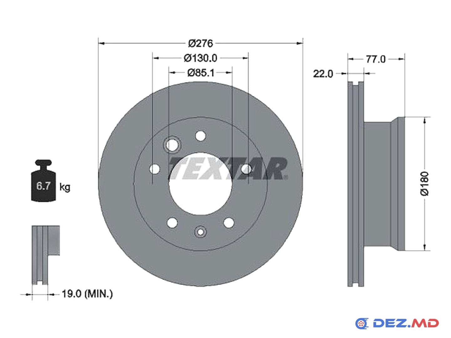 Тормозной диск передний Mercedes Sprinter (B901,902,903,904) 96-06 (B909) 13- VW LT 96-06 276x22 Ventil | TEXTAR, новый