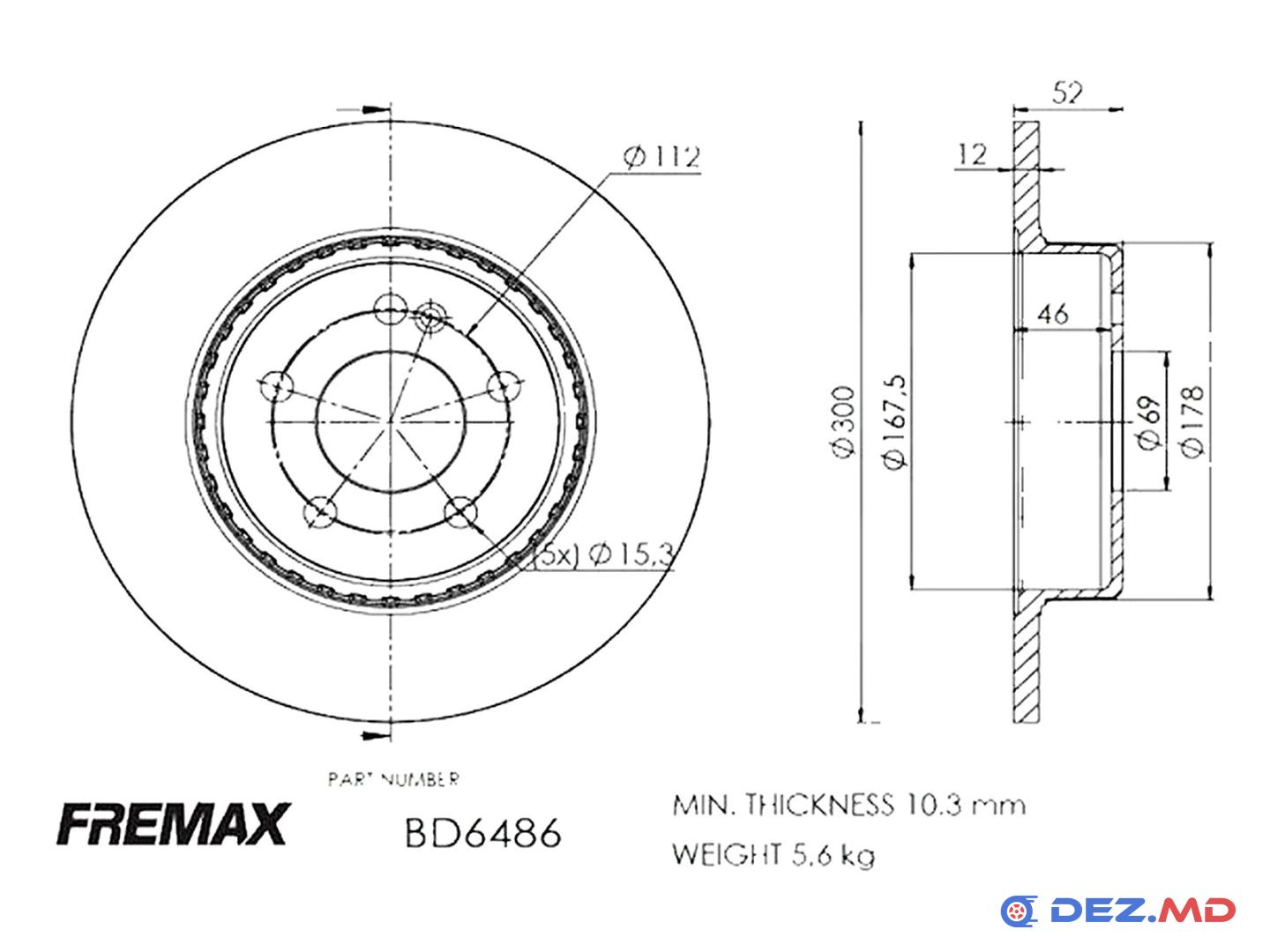 Тормозной диск задний Mercedes W205 13- 300x12 | FREMAX, новый