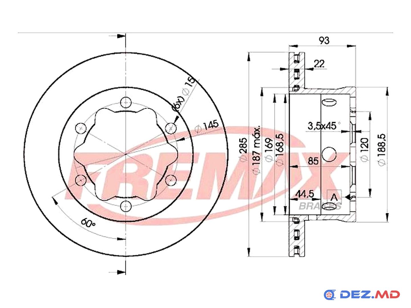 Тормозной диск задний Mercedes Sprinter (B904) 95-06 Vario (B667,668,670) 96-10 VW LT 96-06 285x22 | FREMAX, новый