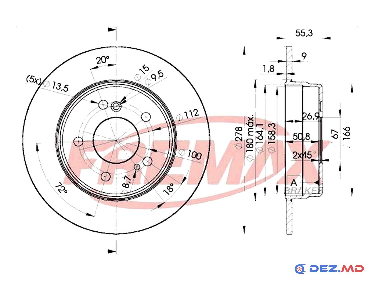 Тормозной диск задний Mercedes W203 00-07 W124T;202;210; 278x9 | FREMAX, новый