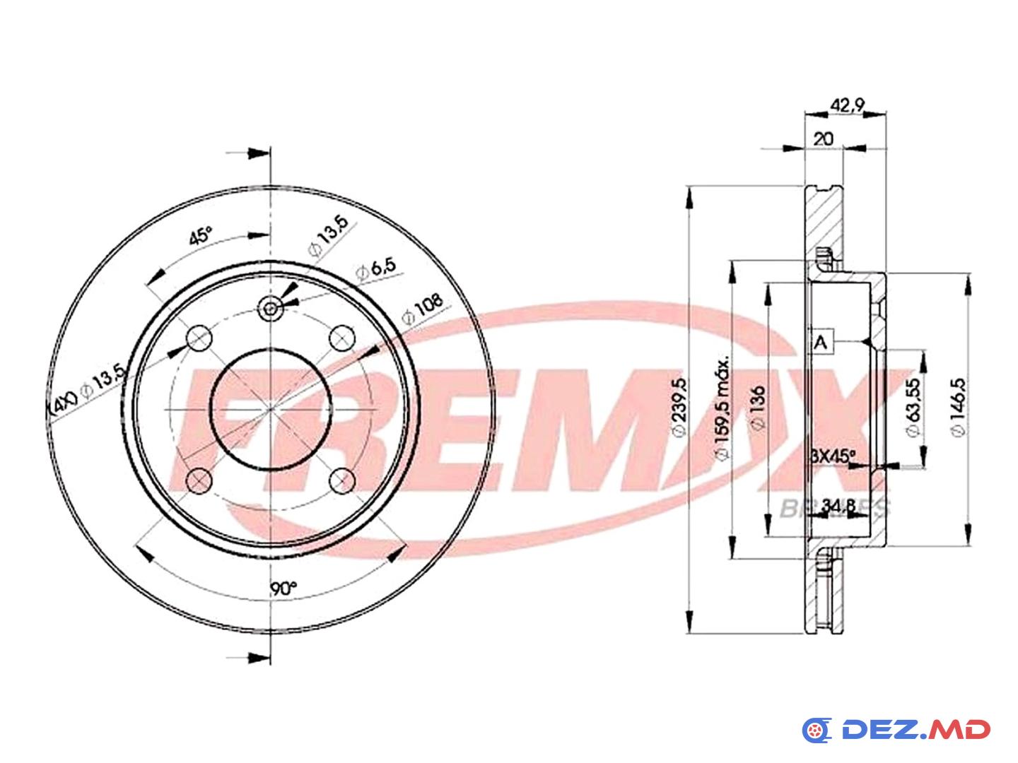 Тормозной диск передний Ford Courier (Fiesta) 89-03 240x20 | FREMAX, новый