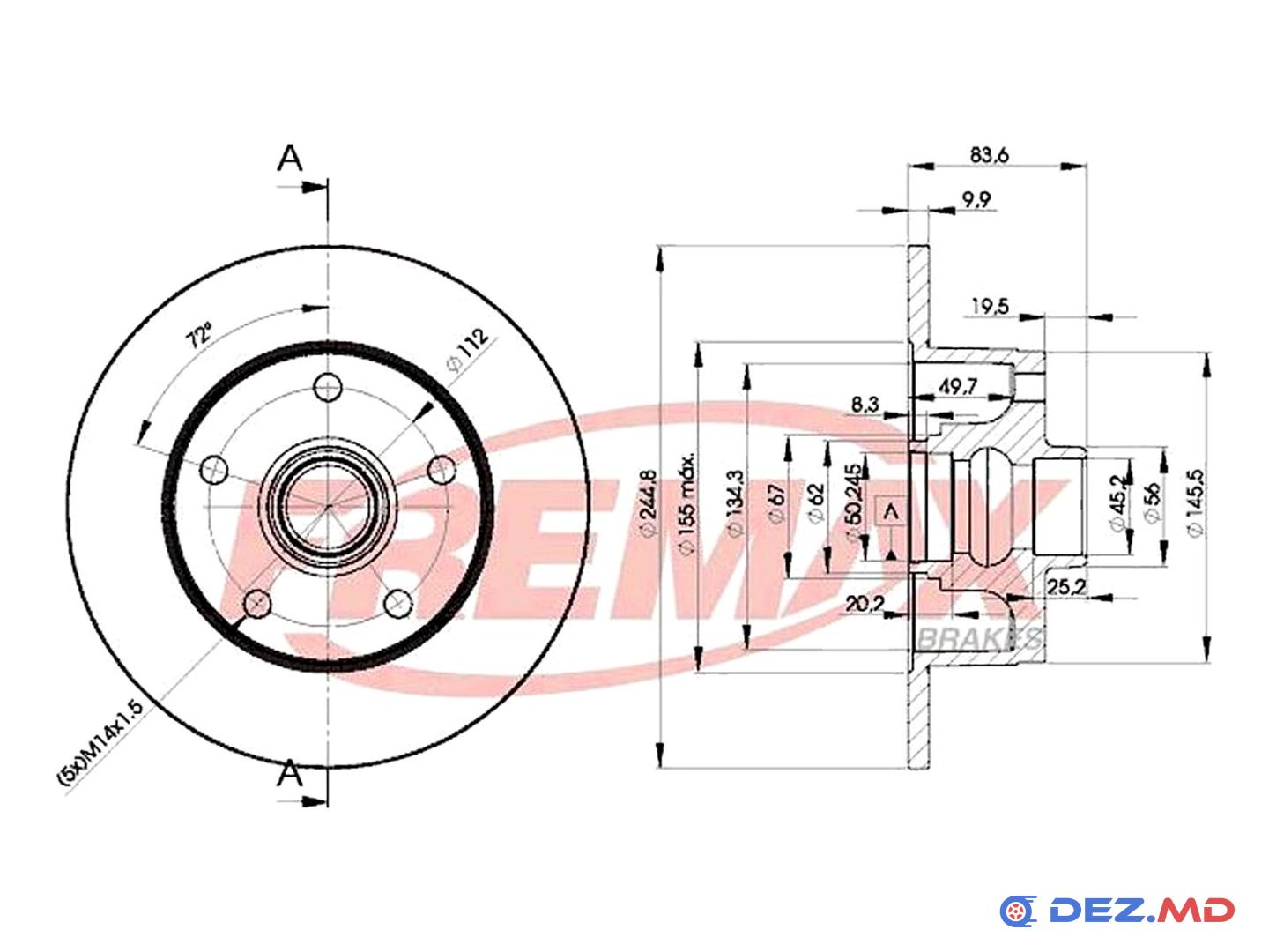 Тормозной диск задний Audi A4 94- , 245x10 | FREMAX, новый