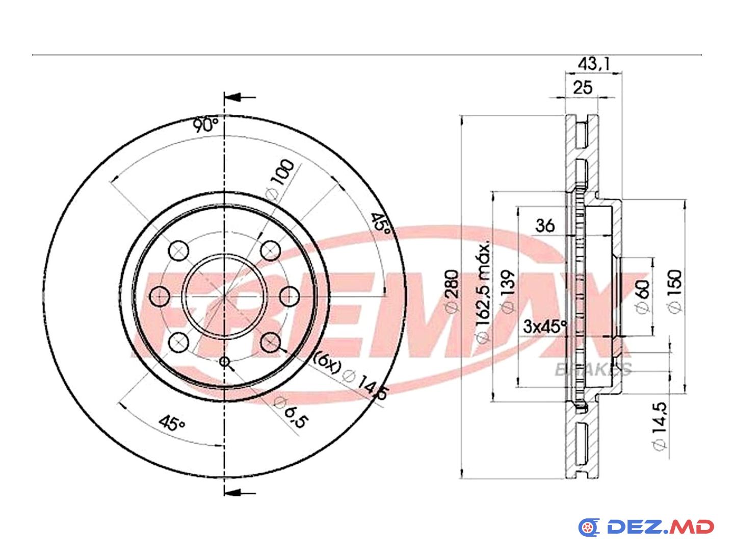Тормозной диск передний Opel Astra H 04- 280x25 | FREMAX, новый