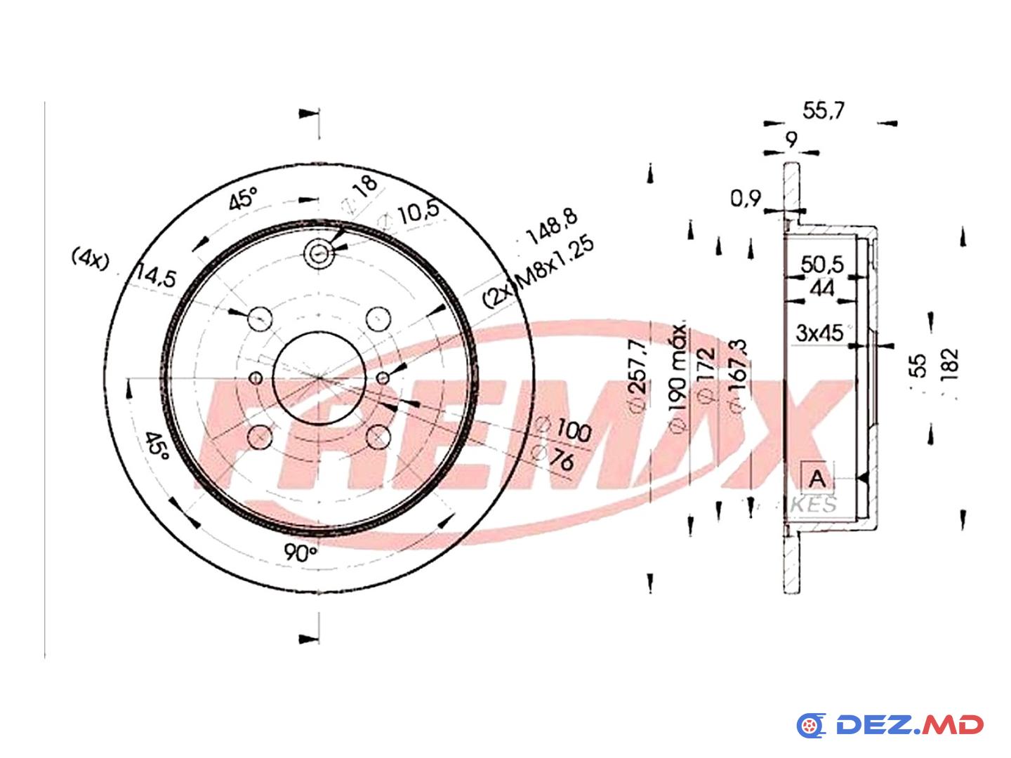 Тормозной диск задний Toyota Corolla 02- 258x9 | FREMAX, новый