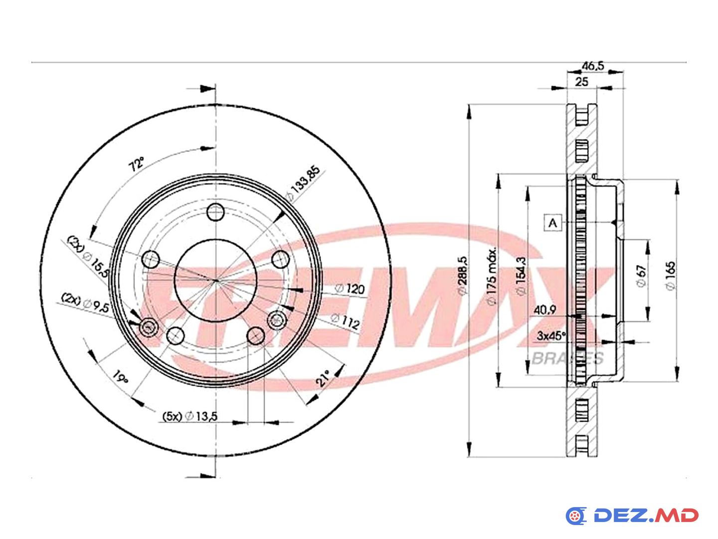 Тормозной диск передний Mercedes W210 95-00; W202;203 97- 288.5x25 | FREMAX, новый