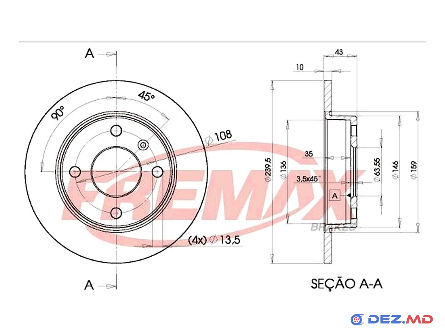 Тормозной диск передний Ford Escort 91-94 239x10 | FREMAX, новый