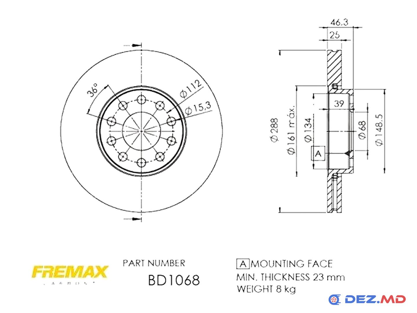 Тормозной диск передний Skoda Superb I 01-08 288x25 | FREMAX, новый