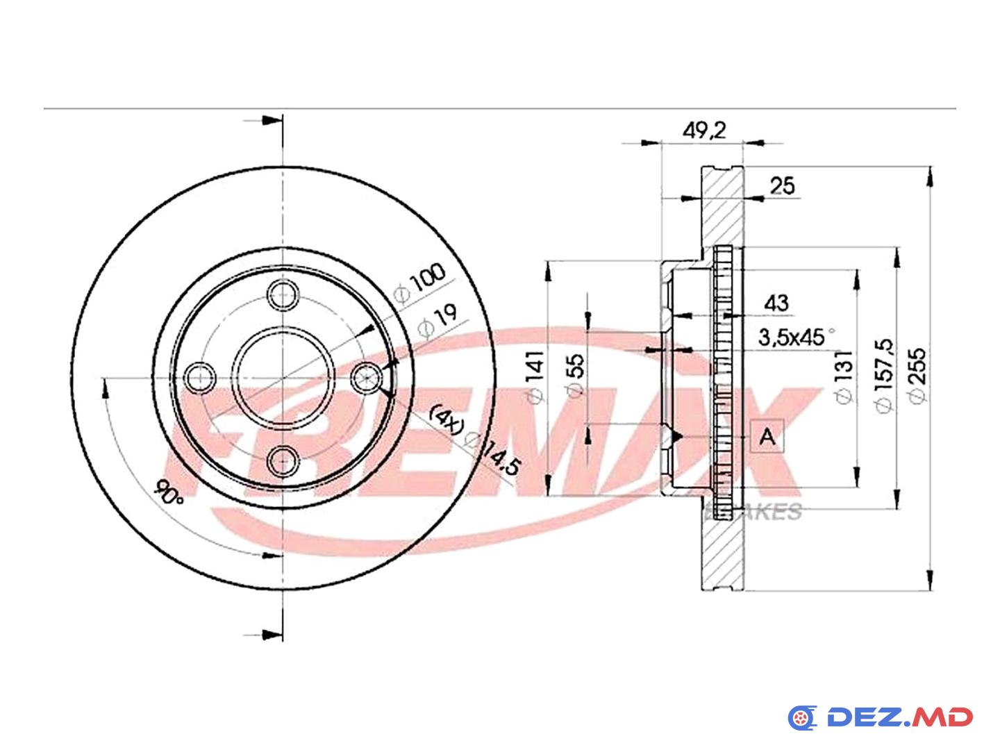 Тормозной диск передний Toyota Corolla 02- 255x25 | FREMAX, новый