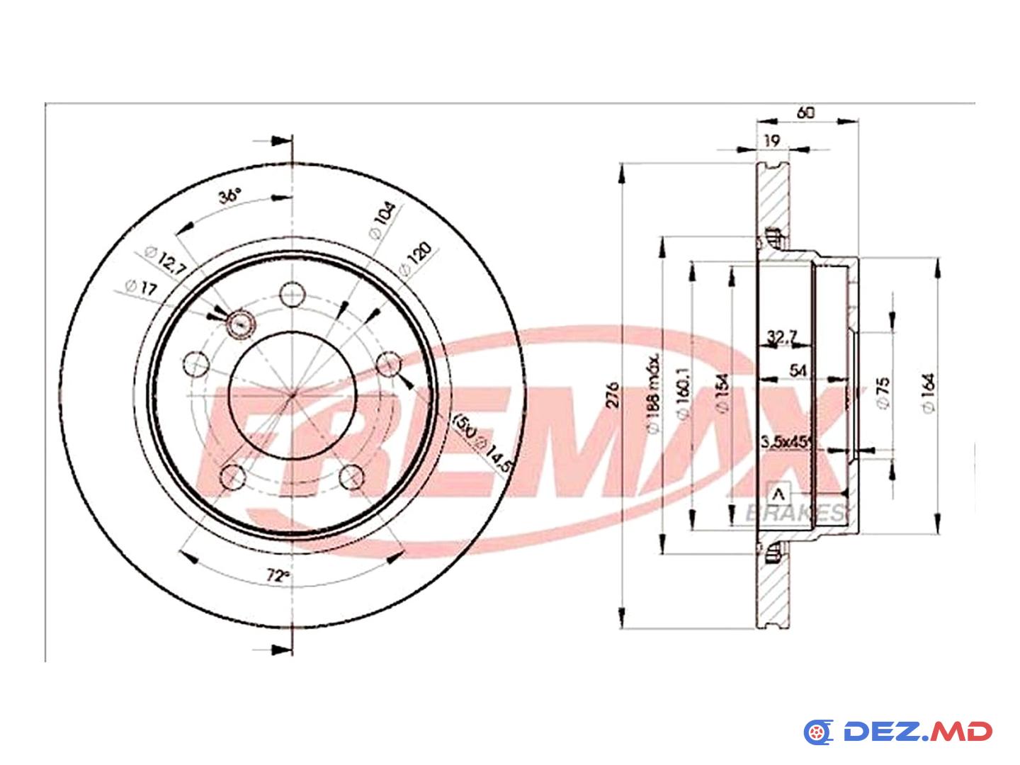 Тормозной диск задний BMW E46 97-07 276x19 | FREMAX, новый