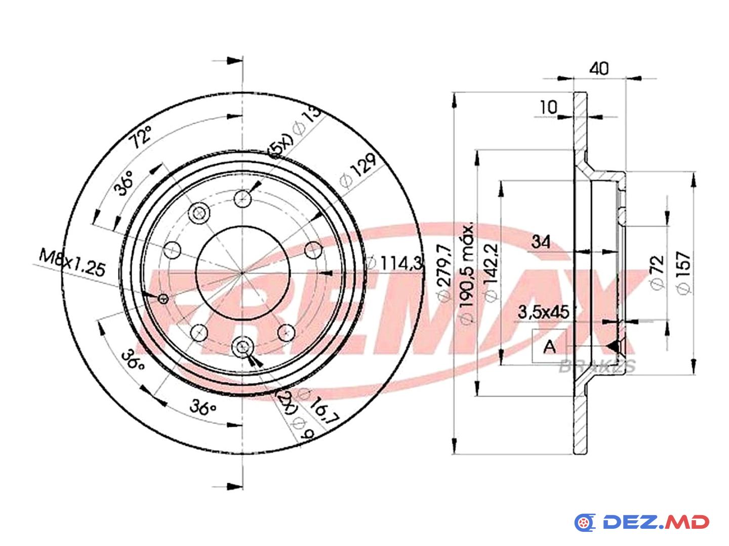 Тормозной диск задний Mazda 323/6/626 01- 280x10 | FREMAX, новый