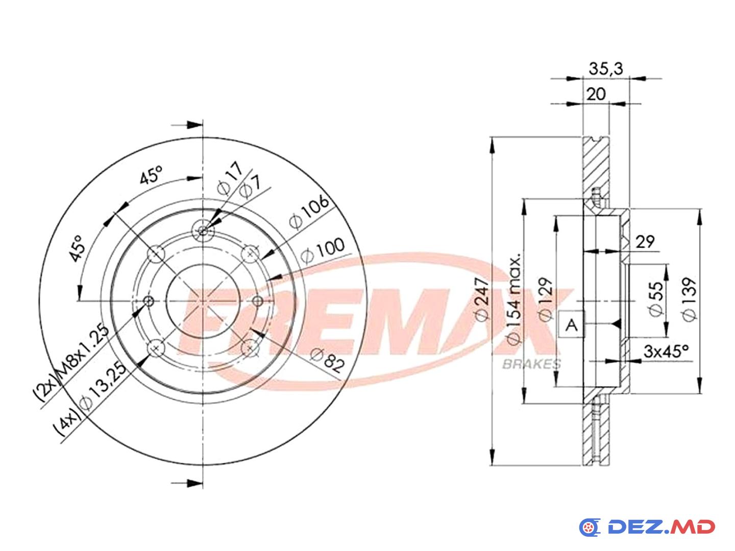 Тормозной диск передний Citroen C1 1.0/1.4 05- 247x20 | FREMAX, новый