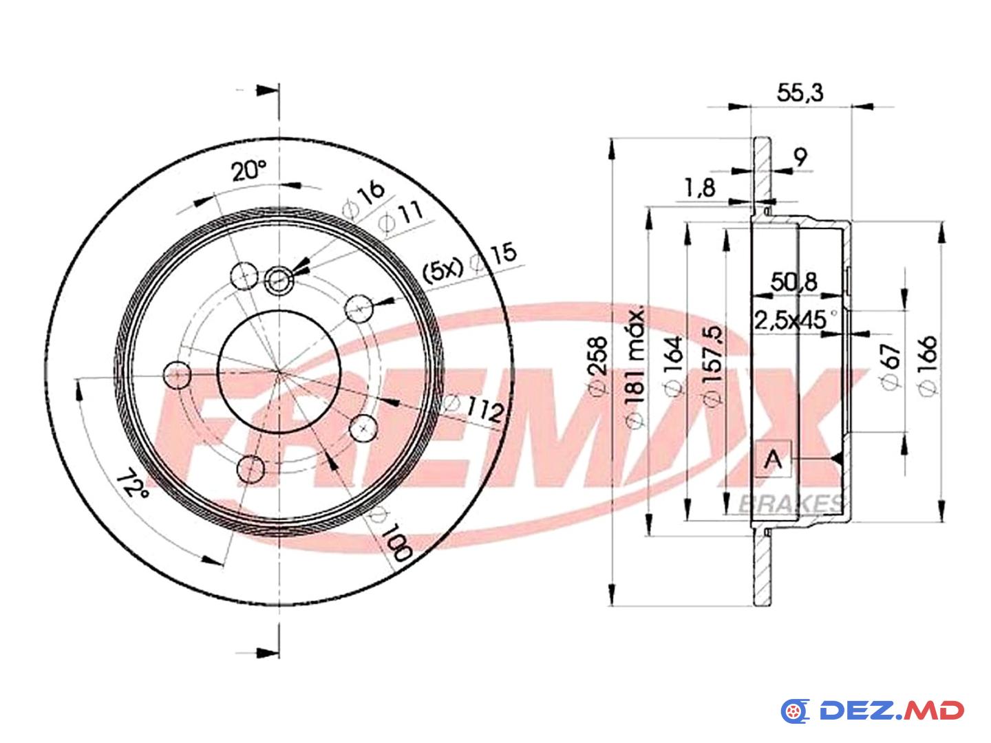 Тормозной диск задний Mercedes W201;124 258x9 | FREMAX, новый