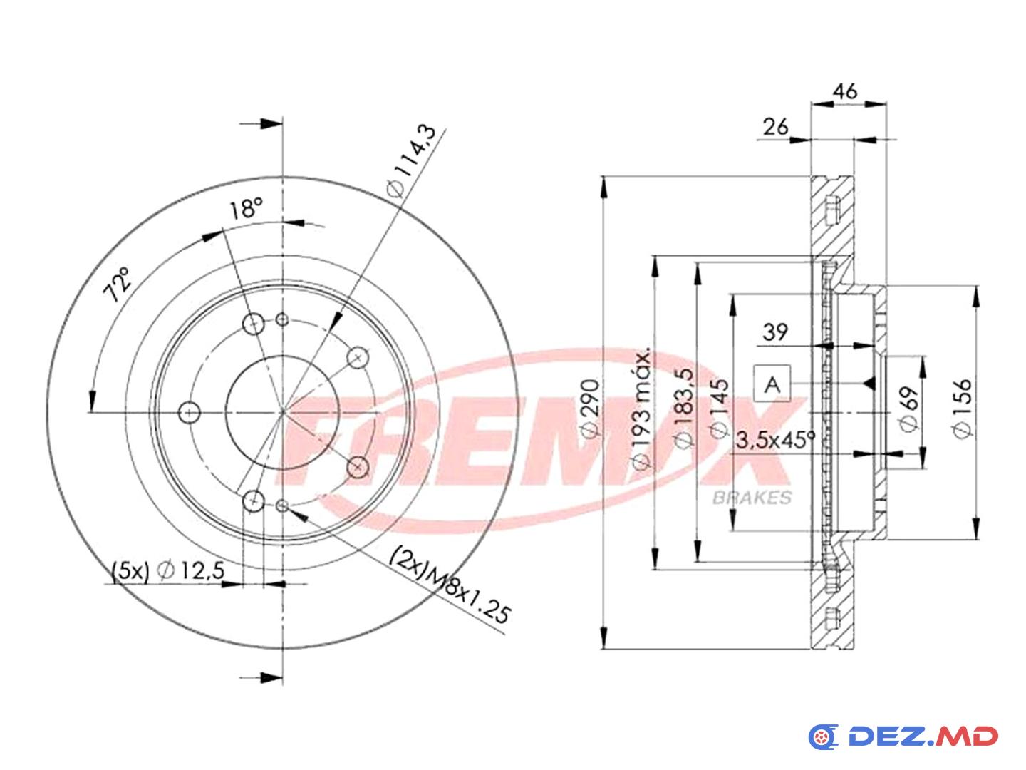 Тормозной диск передний Mitsubishi Grandis 03- 290x26 | FREMAX, новый