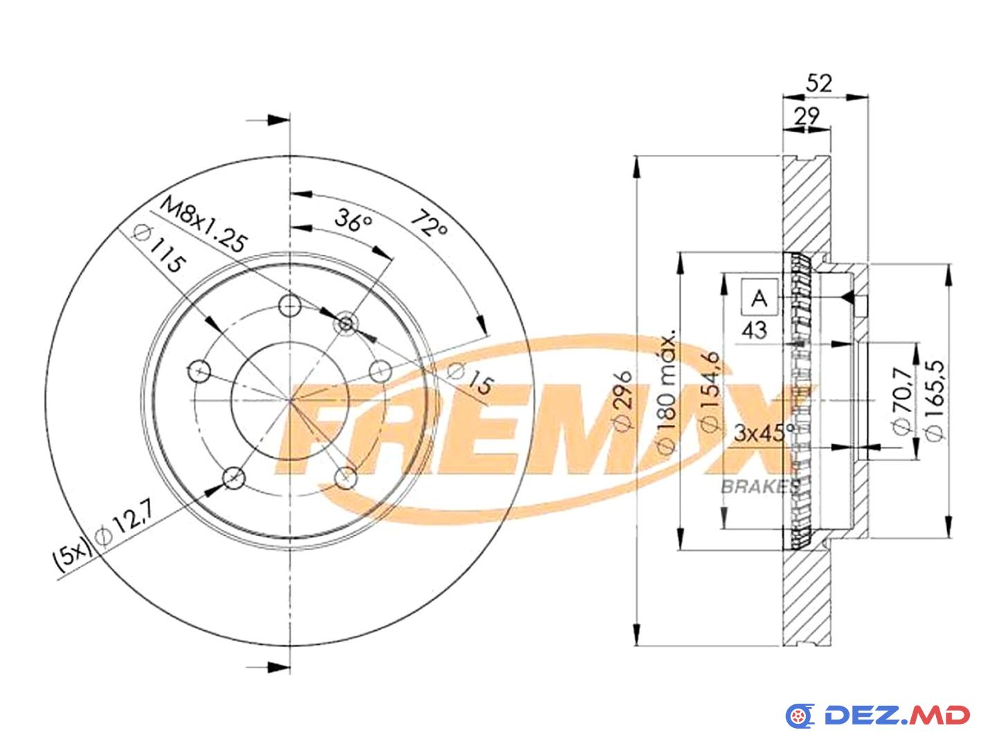 Тормозной диск передний Chevrolet Captiva 2.0-3.2 06- 296x29 | FREMAX, новый