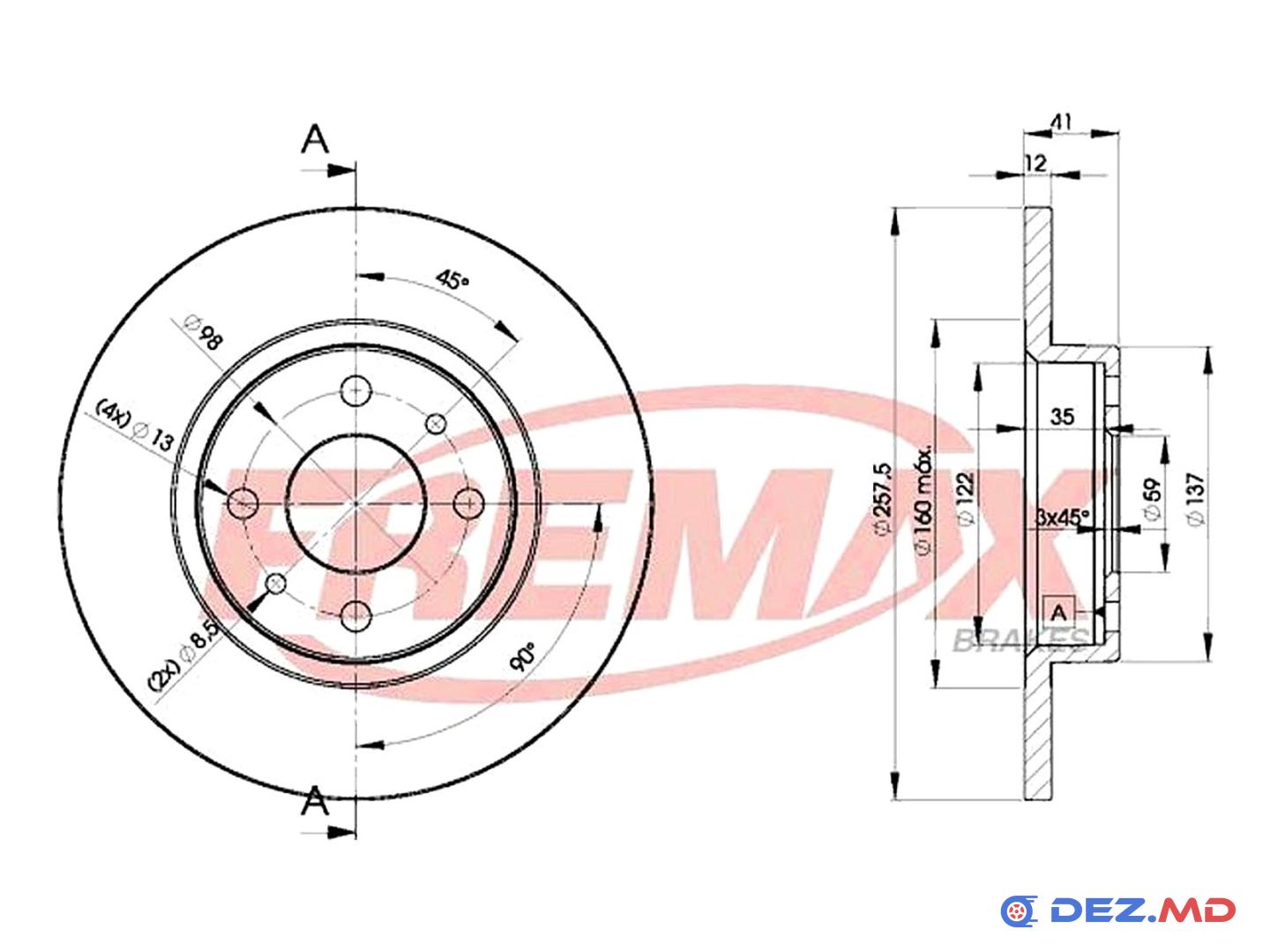 Тормозной диск передний Fiat Tempra 90-94 257x12 | FREMAX, новый