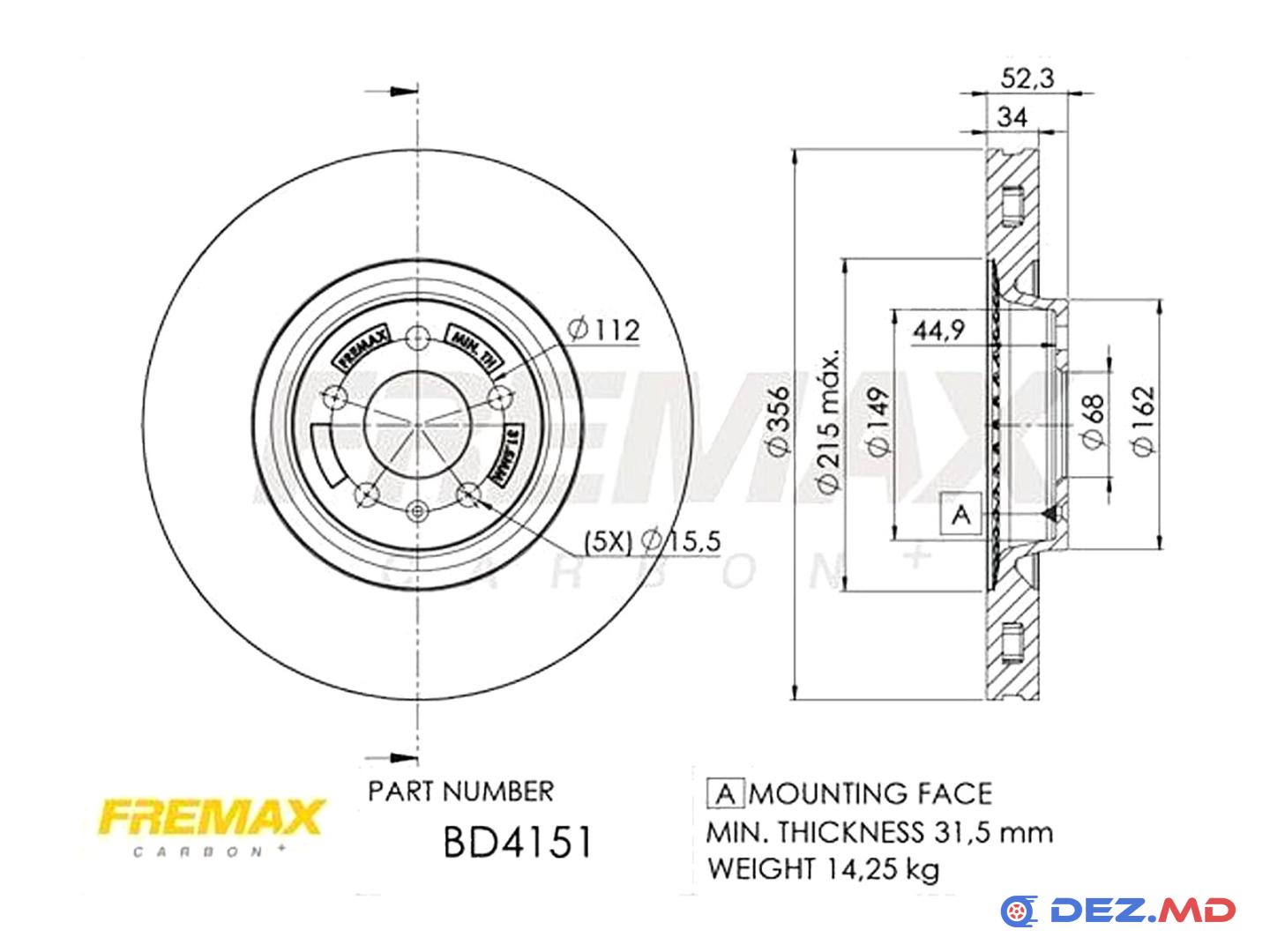 Тормозной диск передний Audi A6 10- 356x34 | FREMAX, новый