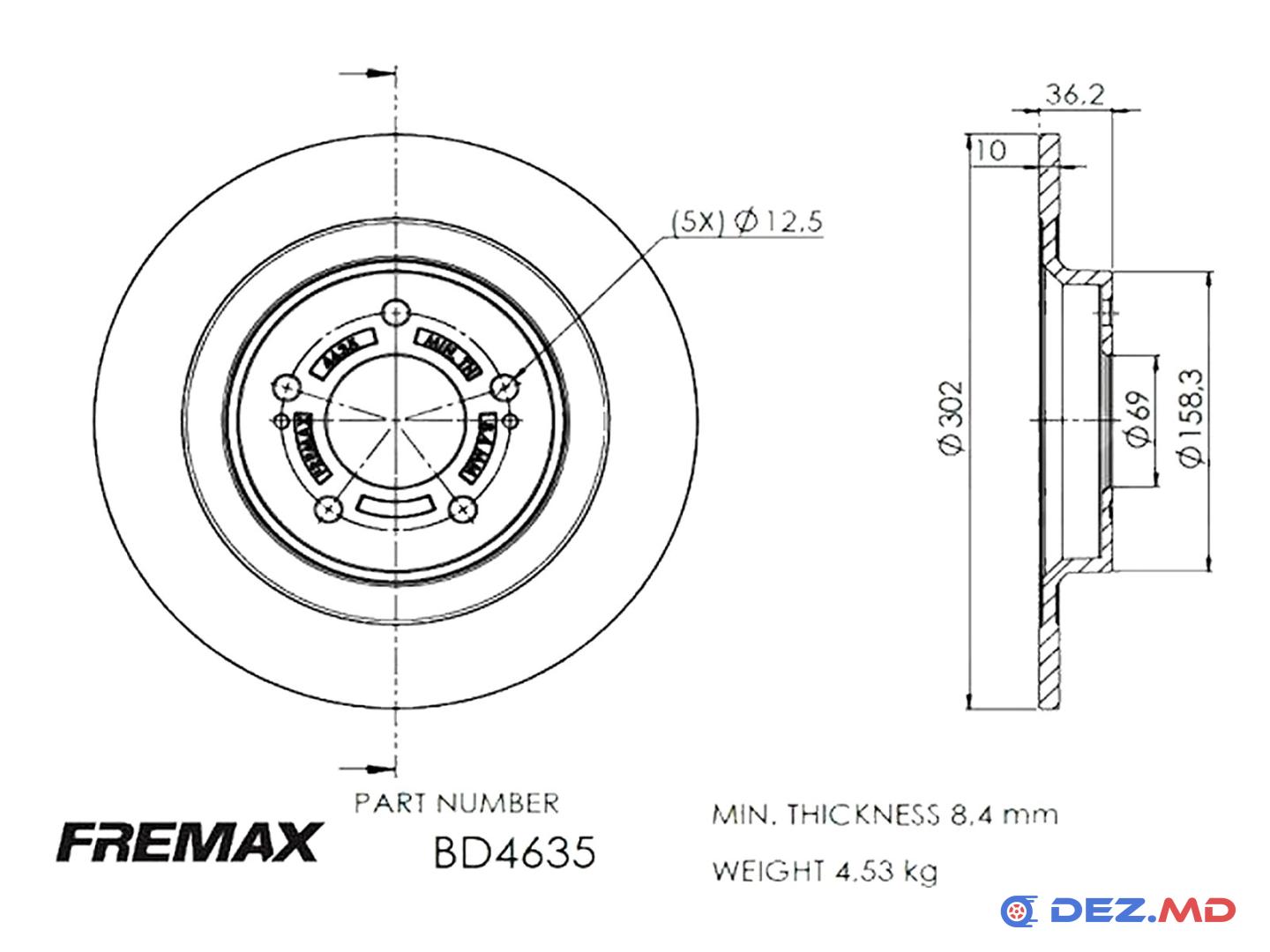 Тормозной диск задний Peugeot 4008 12- Mitsubishi Oulander 10-22 ASX 09- 302x10 | FREMAX, новый