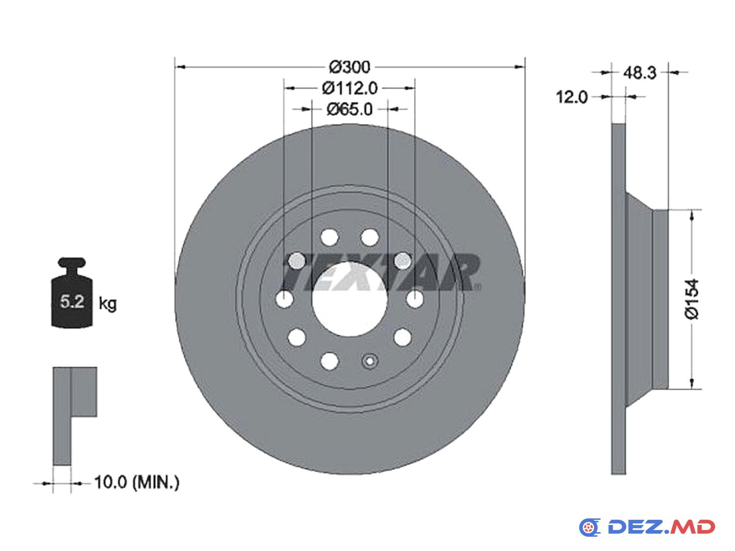 Тормозной диск задний VW Golf VII 12- 300x12 | TEXTAR, новый