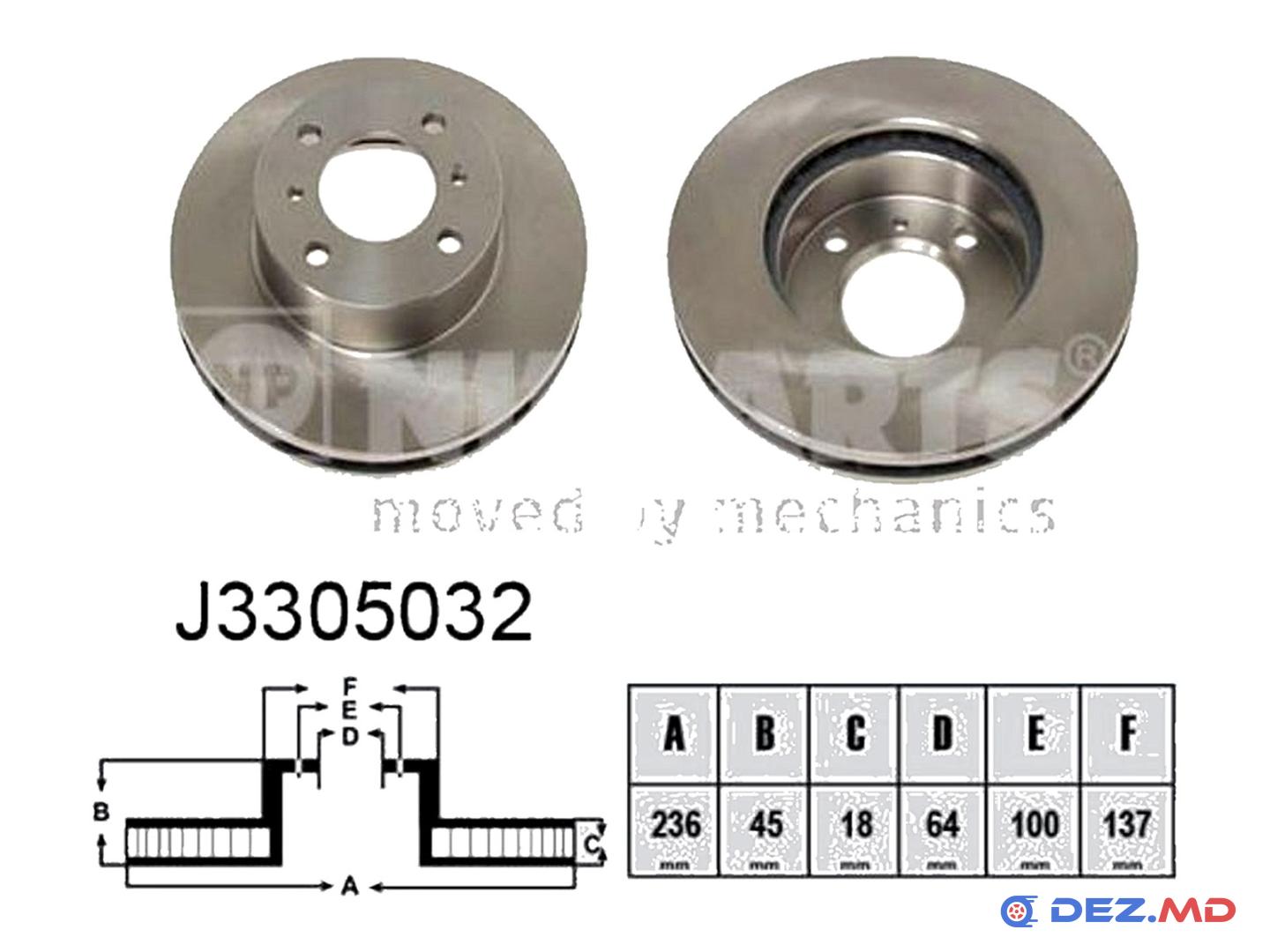 Тормозной диск передний Mitsubishi Colt 92-96 18x236 | NIPPARTS, новый