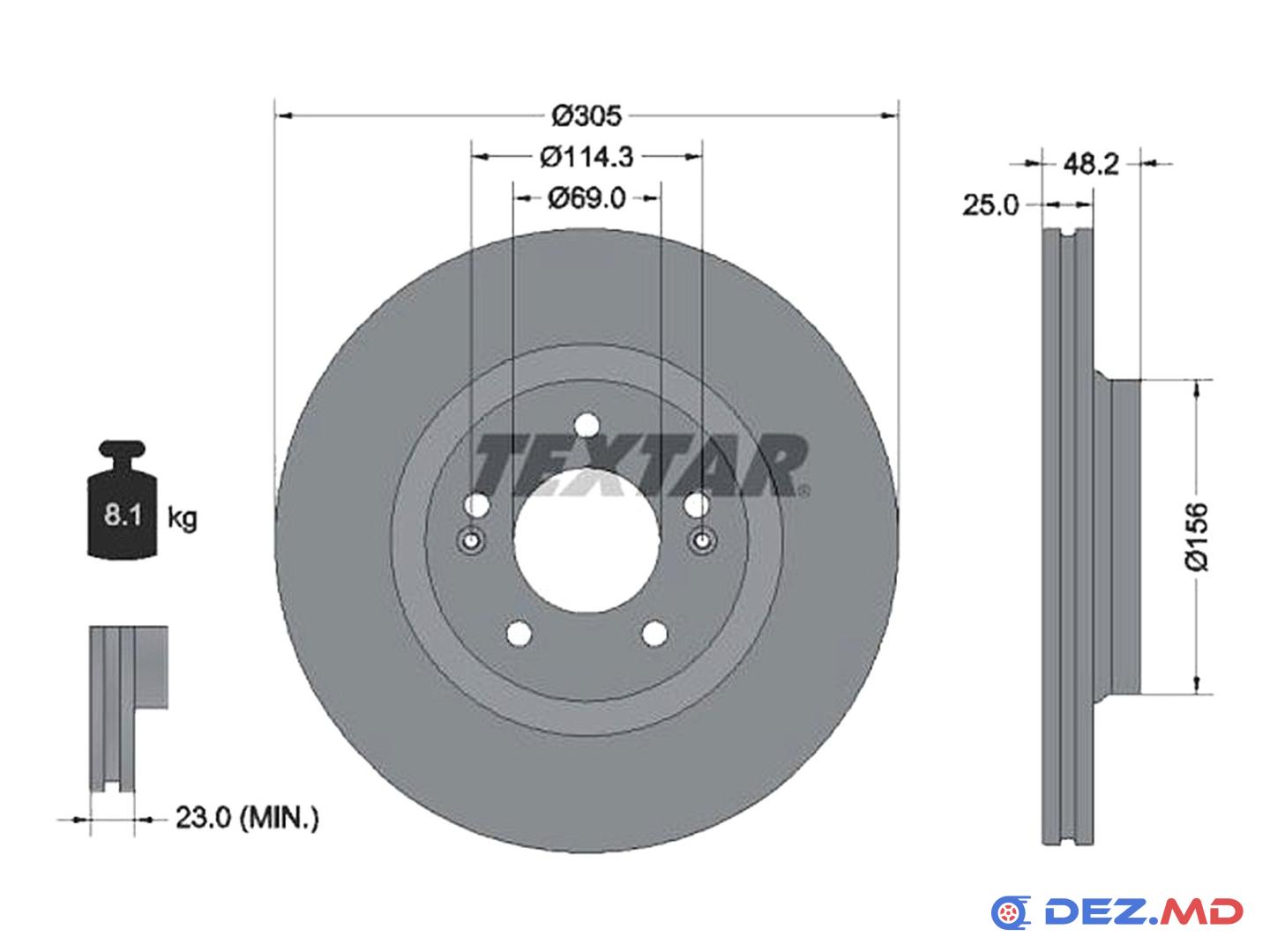 Тормозной диск передний Hyundai Sonata 20- 305x25 | TEXTAR, новый