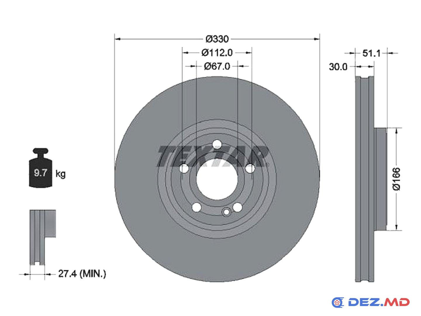 Тормозной диск передний Mercedes A/B/CLA/EQA/GLA/GLB 18- 330x30 | TEXTAR, новый
