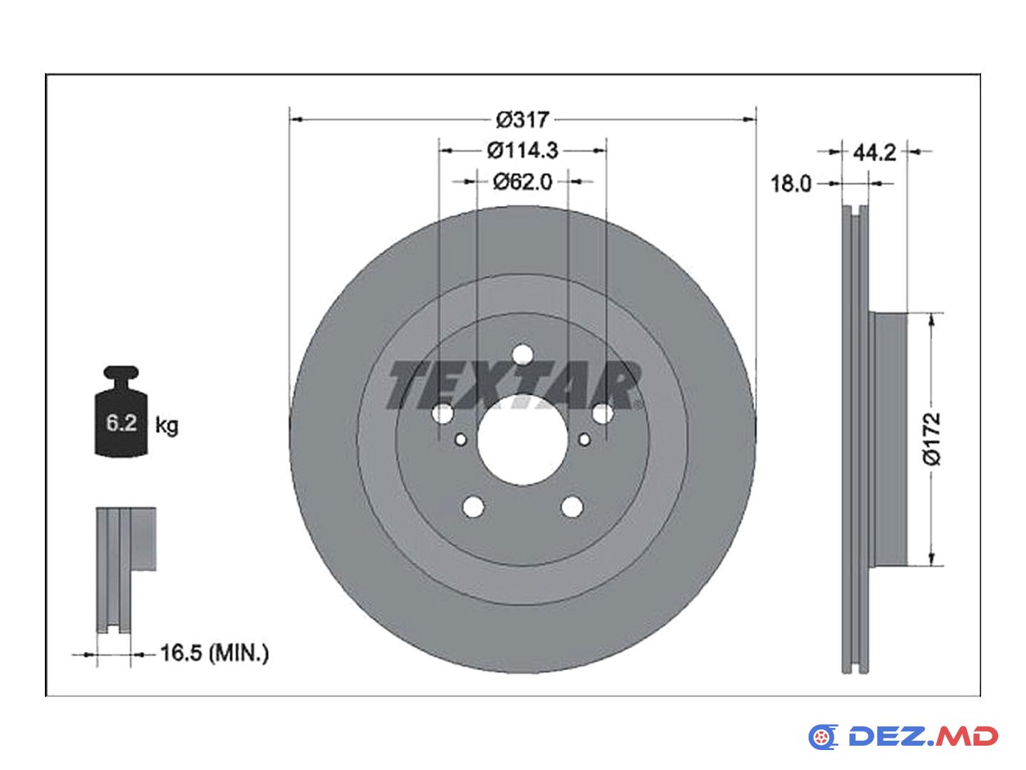 Тормозной диск задний Toyota Rav 4 18- 317x18 | TEXTAR, новый