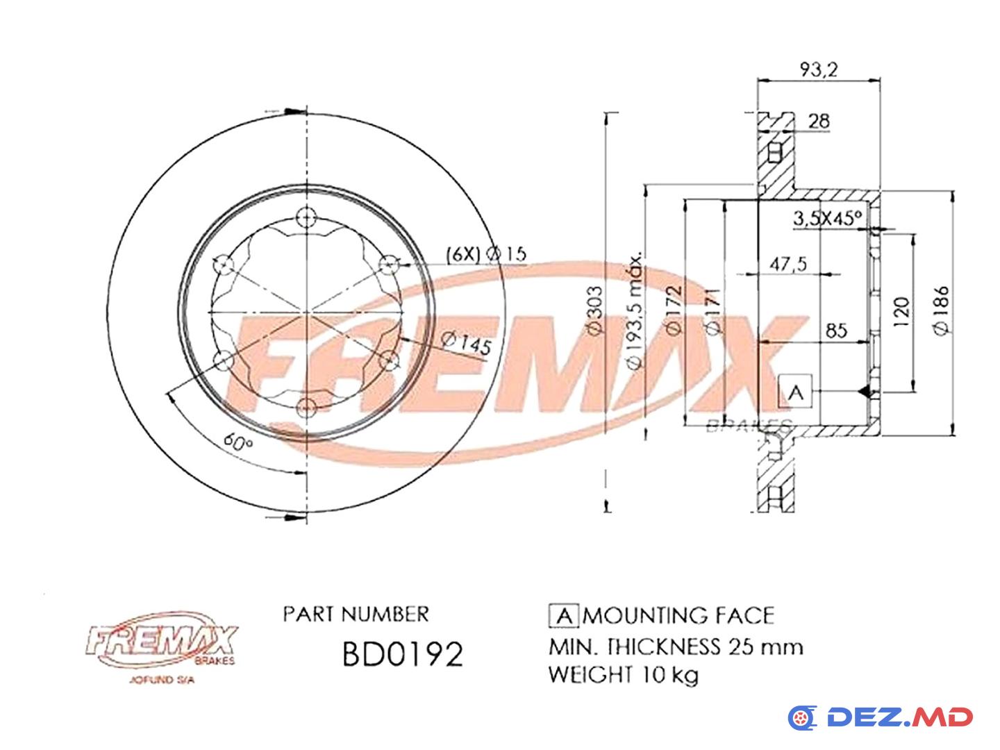 Тормозной диск задний Mercedes Sprinter 06- 303x28 | FREMAX, новый
