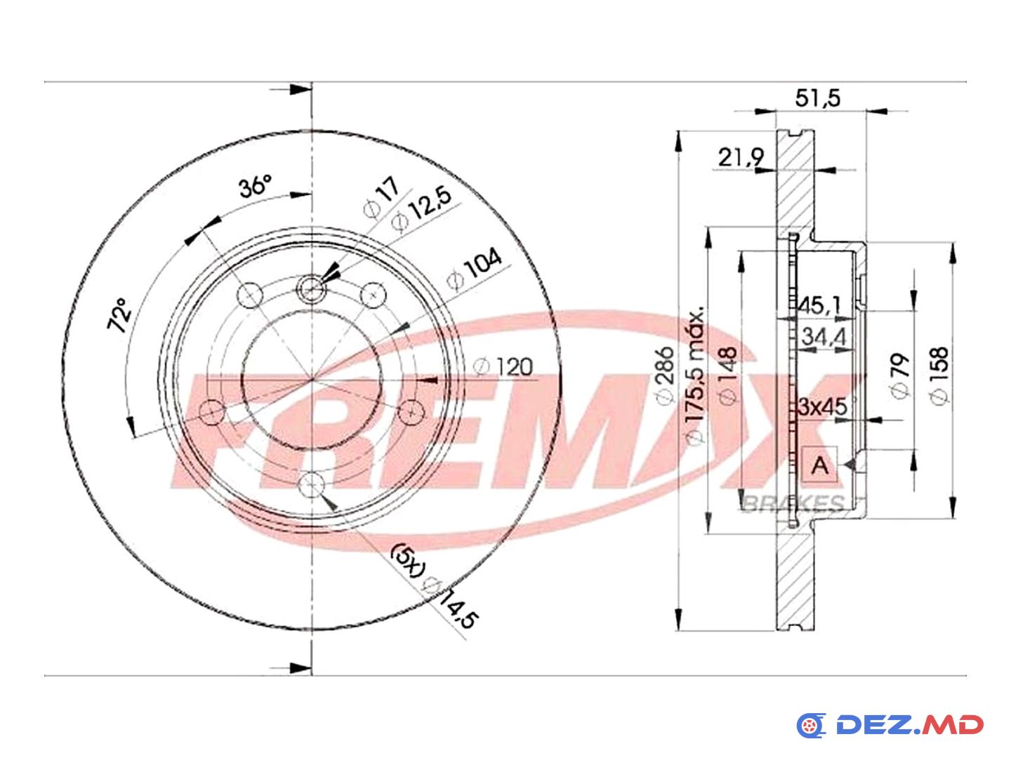 Тормозной диск передний BMW E36 320i-323i 92-99 Ventil. 286x22 | FREMAX, новый